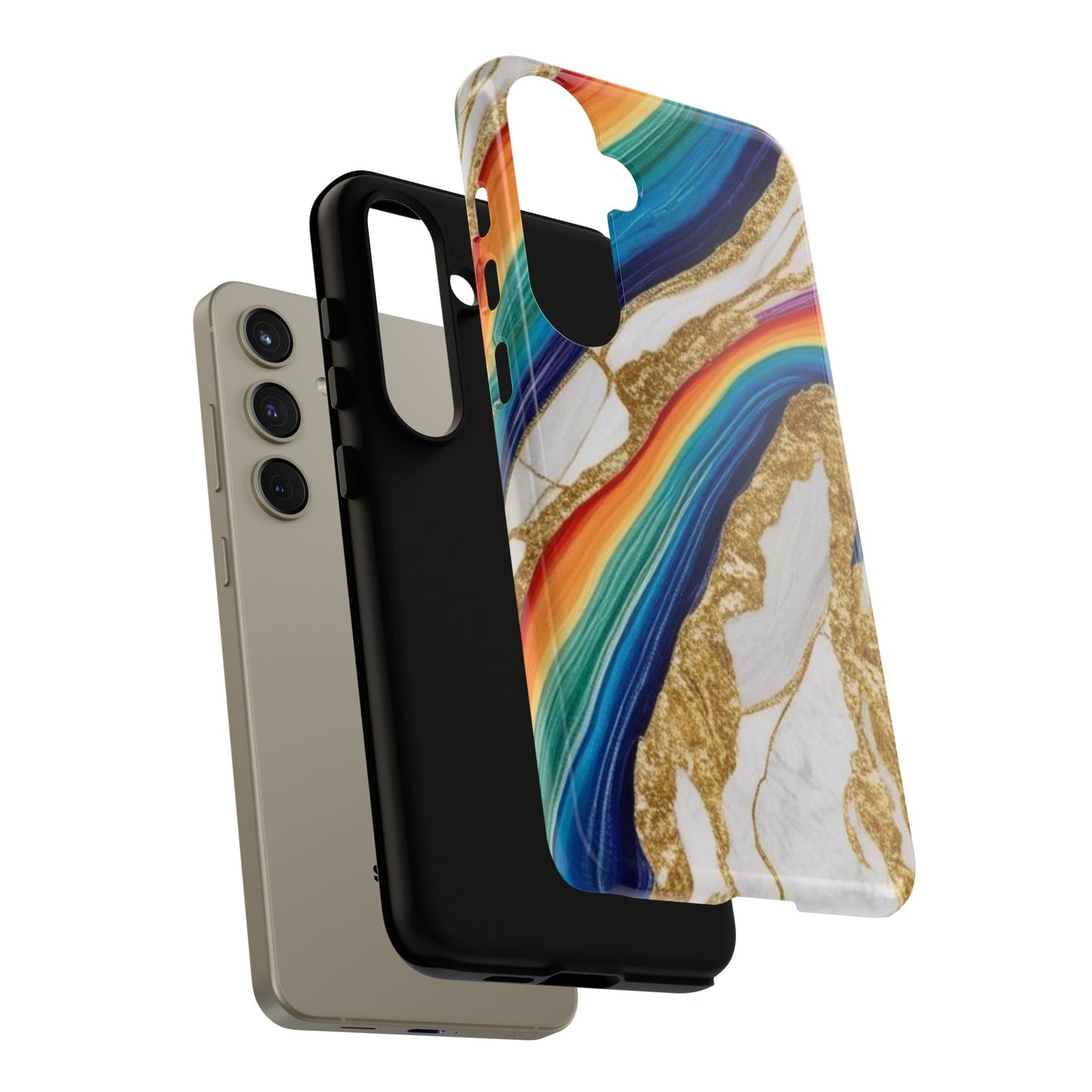 Colorful Marble Phone Case with Rainbow Design, Tough Phone Cover, Customizable Gift, Trendy Cell Accessories, Unique Style