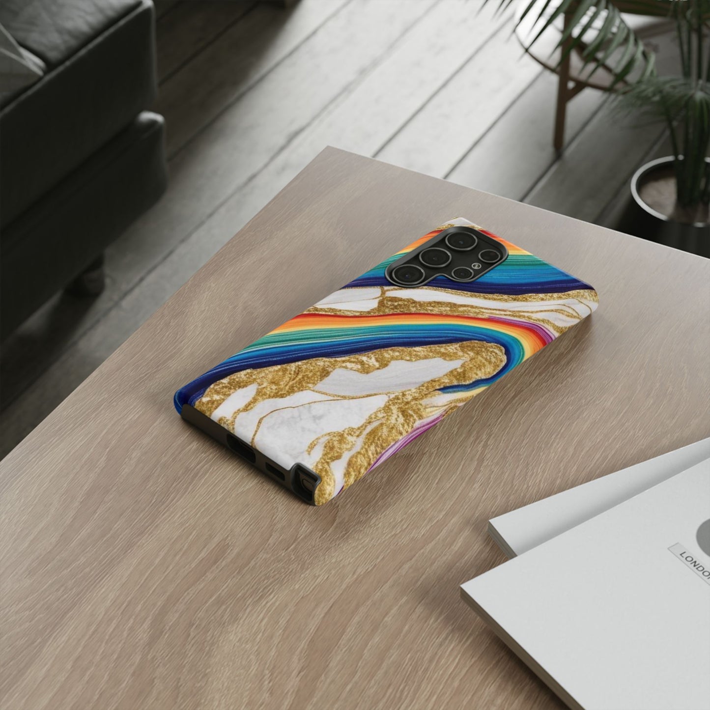 Colorful Marble Phone Case with Rainbow Design, Tough Phone Cover, Customizable Gift, Trendy Cell Accessories, Unique Style