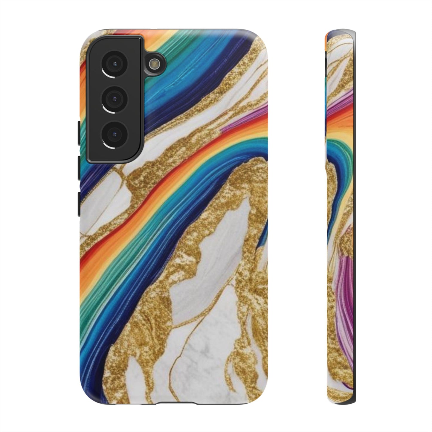 Colorful Marble Phone Case with Rainbow Design, Tough Phone Cover, Customizable Gift, Trendy Cell Accessories, Unique Style