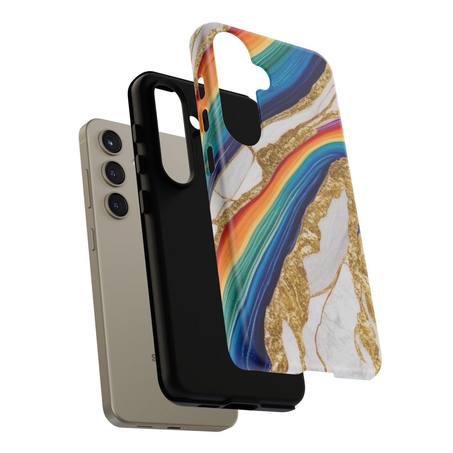 Colorful Marble Phone Case with Rainbow Design, Tough Phone Cover, Customizable Gift, Trendy Cell Accessories, Unique Style