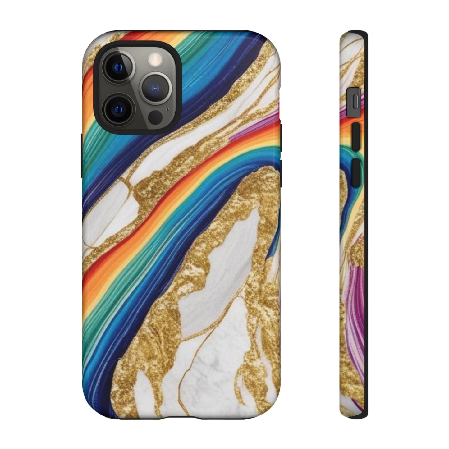 Colorful Marble Phone Case with Rainbow Design, Tough Phone Cover, Customizable Gift, Trendy Cell Accessories, Unique Style