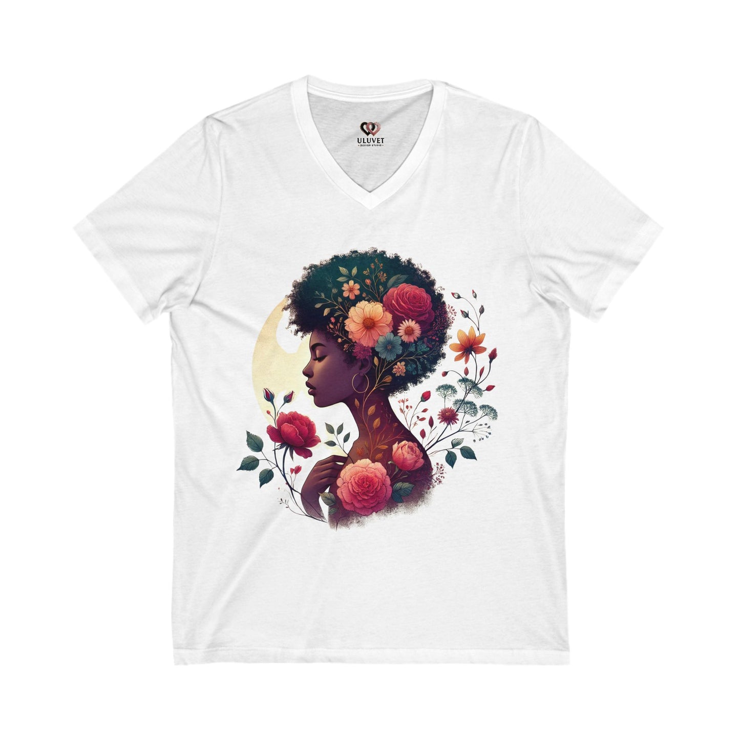 Floral Afro Empowerment V-Neck Tee, Unisex T-Shirt, African American Beauty Shirt, Black History Month Gift, Natural Hair Tee, Ethnic Pride