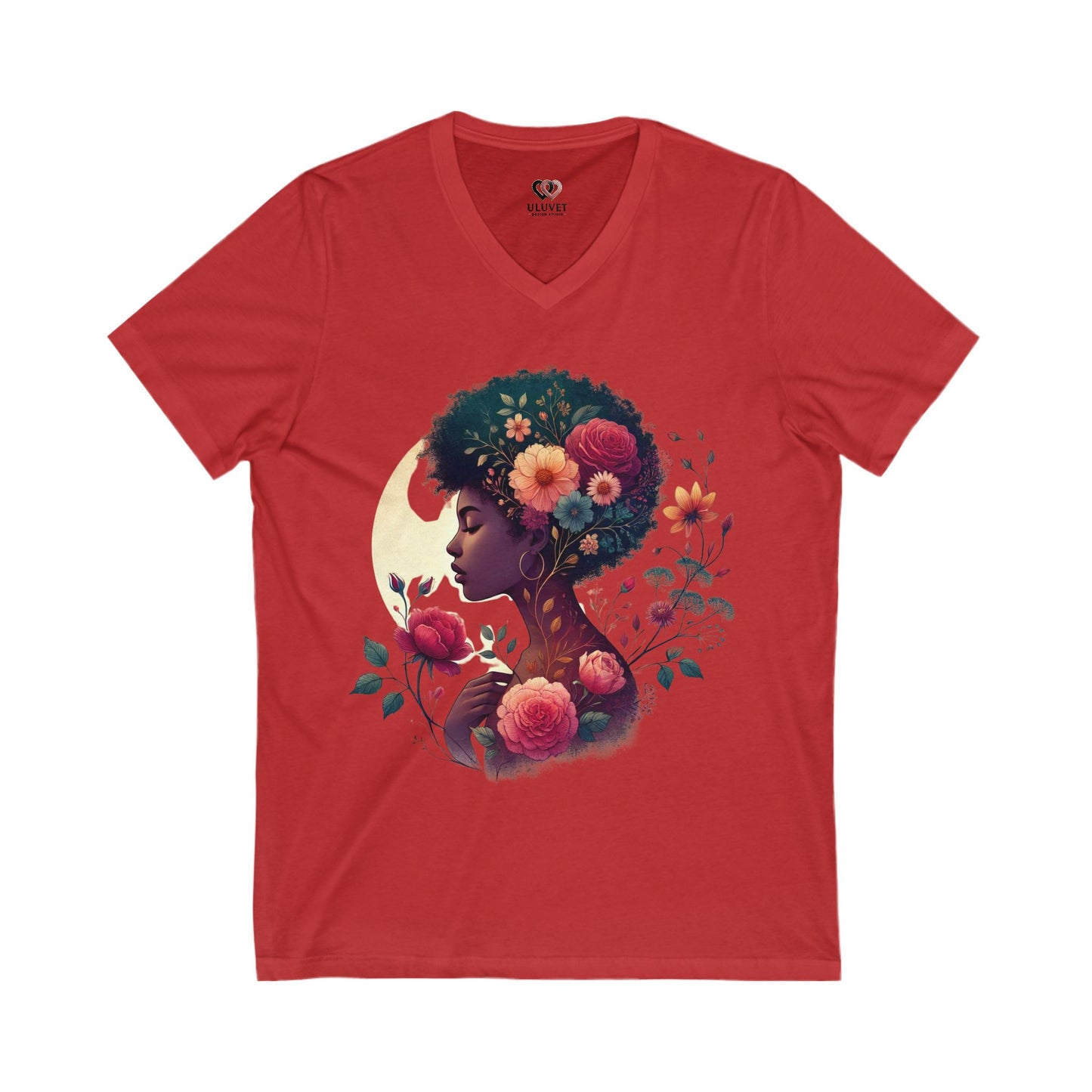 Floral Afro Empowerment V-Neck Tee, Unisex T-Shirt, African American Beauty Shirt, Black History Month Gift, Natural Hair Tee, Ethnic Pride