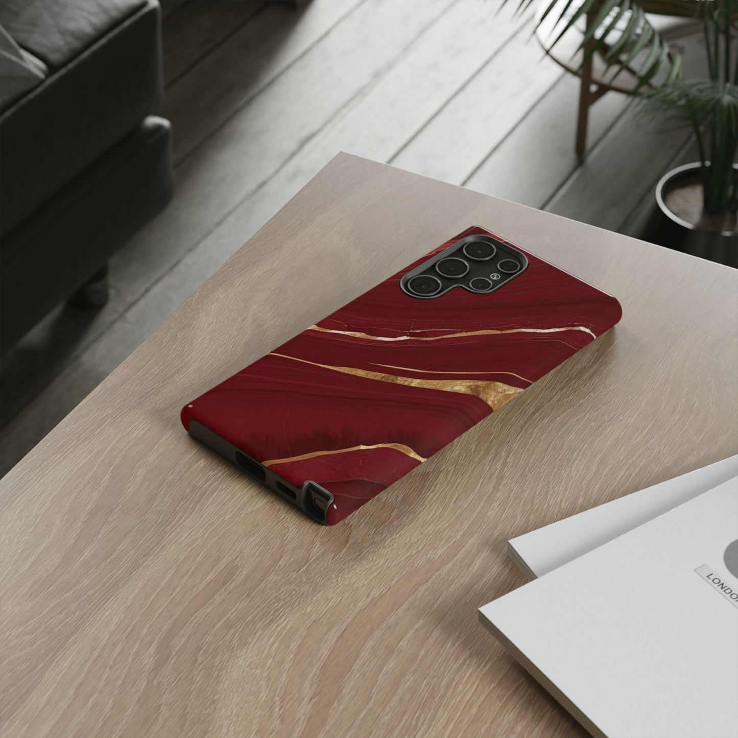 Elegant Red Marble Phone Case - Tough Cases, Stylish Phone Cover, Gift for Her, Luxe Cellphone Protection, Modern Accessories