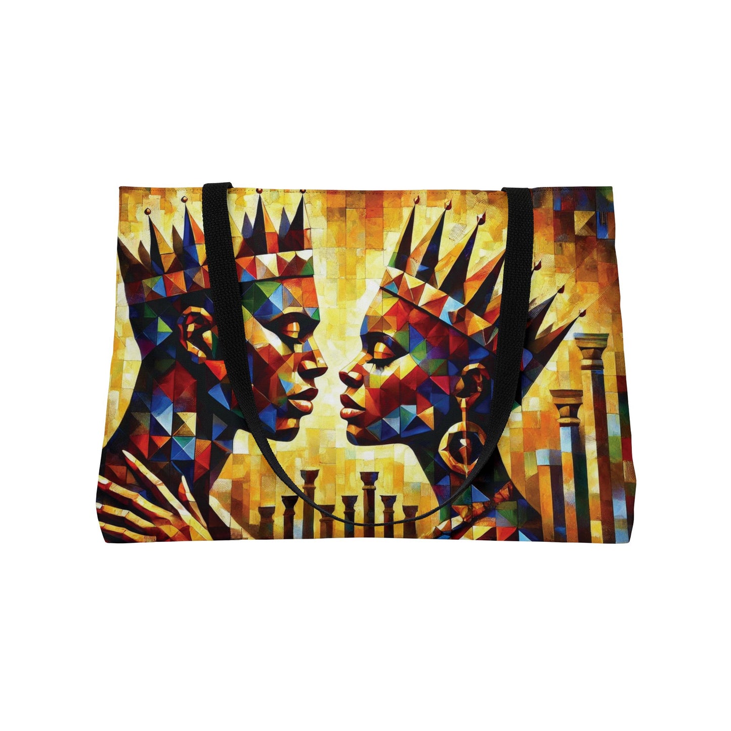 Regal Crowned Couple Weekender Tote Bag | Abstract Geometric Afrocentric Art