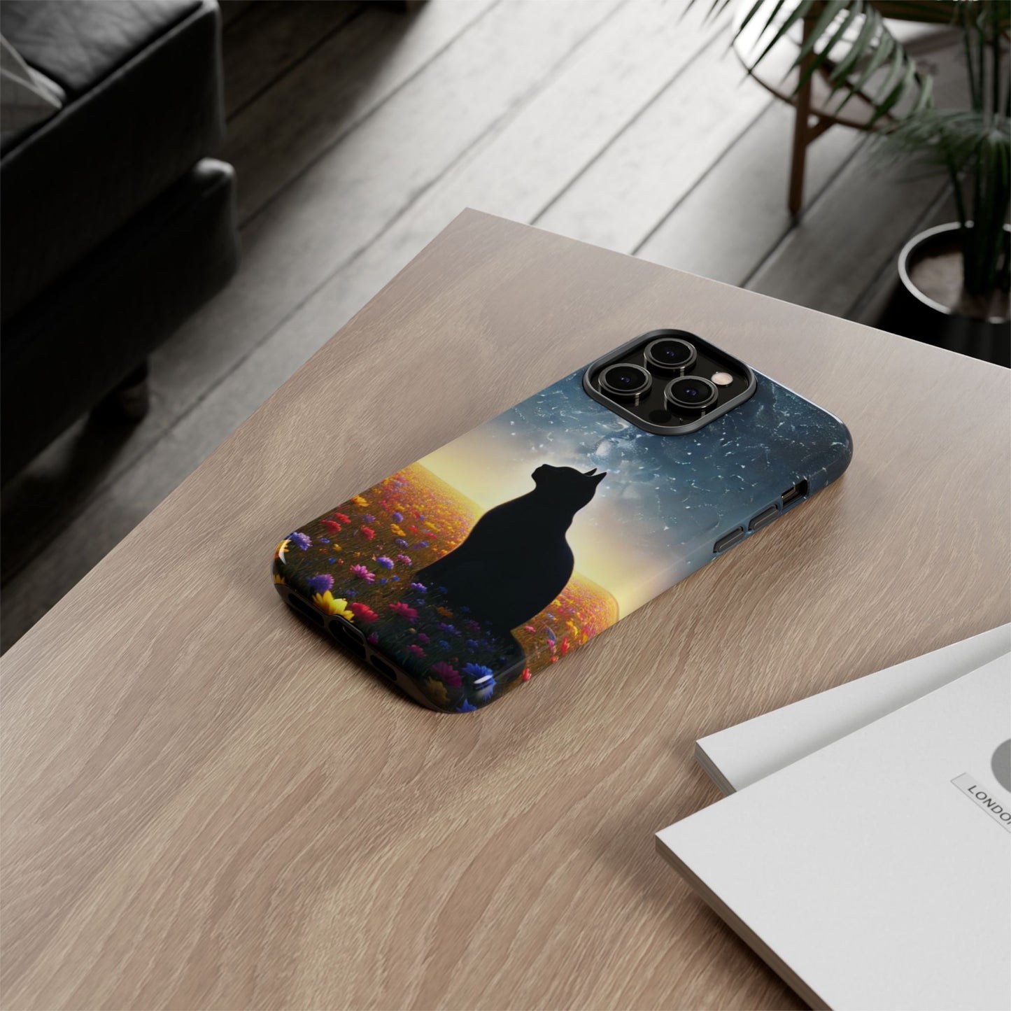 Cat Silhouette Phone Case | Floral Night Sky Design | Unique Gift, Cat Lover, Nature Lover, Birthday, Handmade