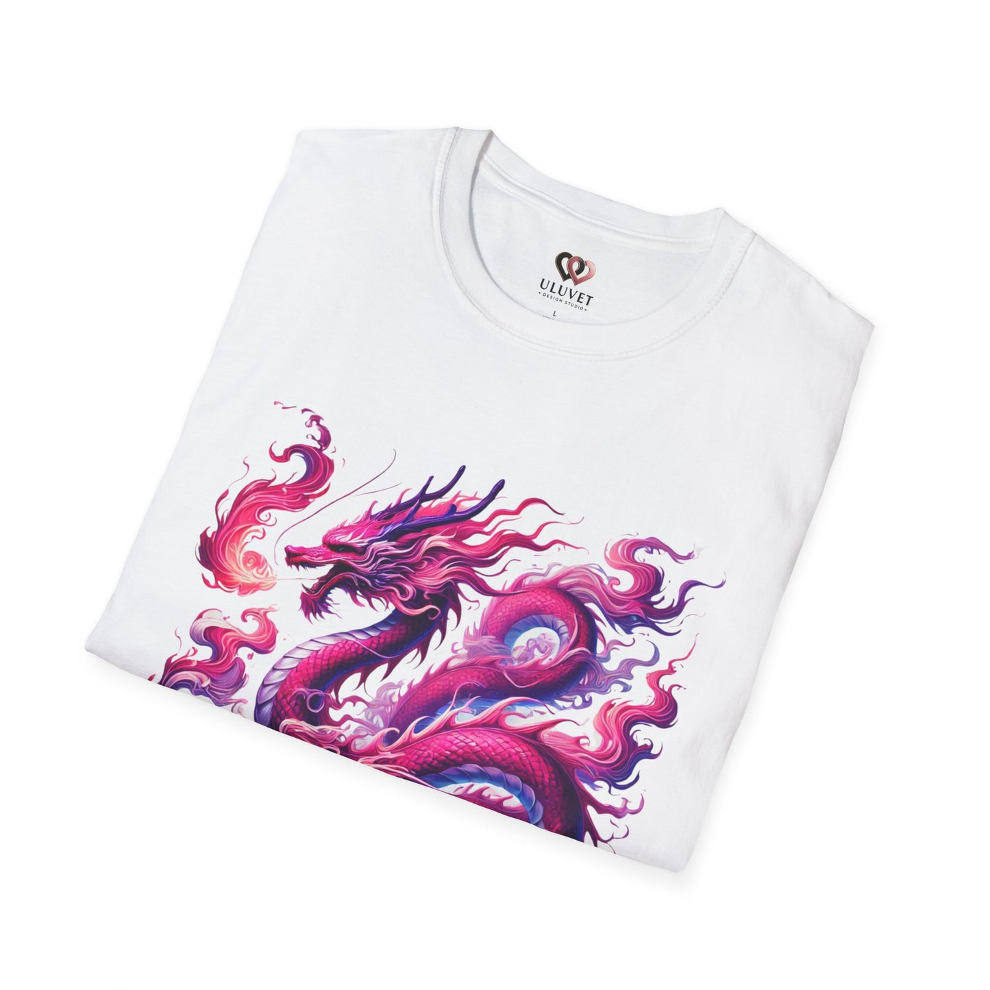 Pink Dragon Unisex Softstyle T-Shirt, Dragon Lover Tee, Mythical Creature Shirt, Fantasy Graphic Top, Cute Magical Animal Apparel