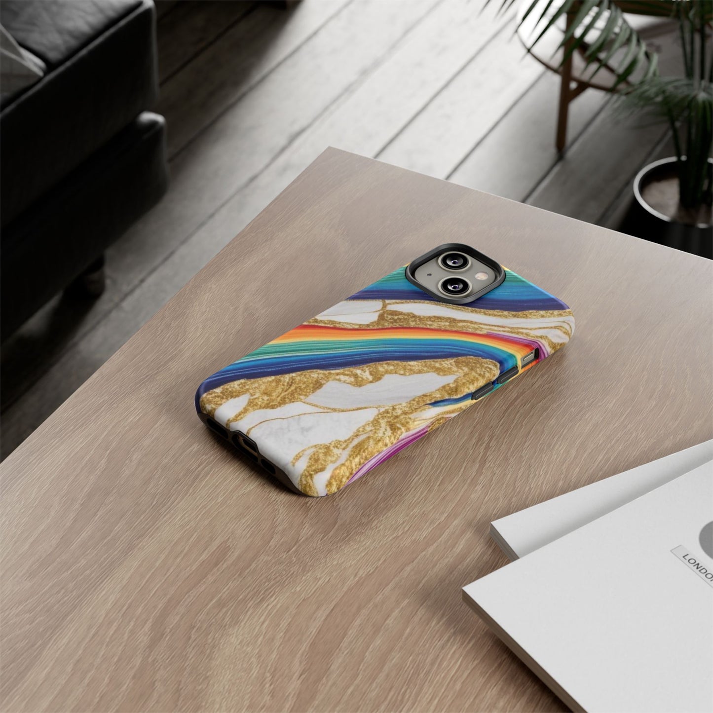 Colorful Marble Phone Case with Rainbow Design, Tough Phone Cover, Customizable Gift, Trendy Cell Accessories, Unique Style
