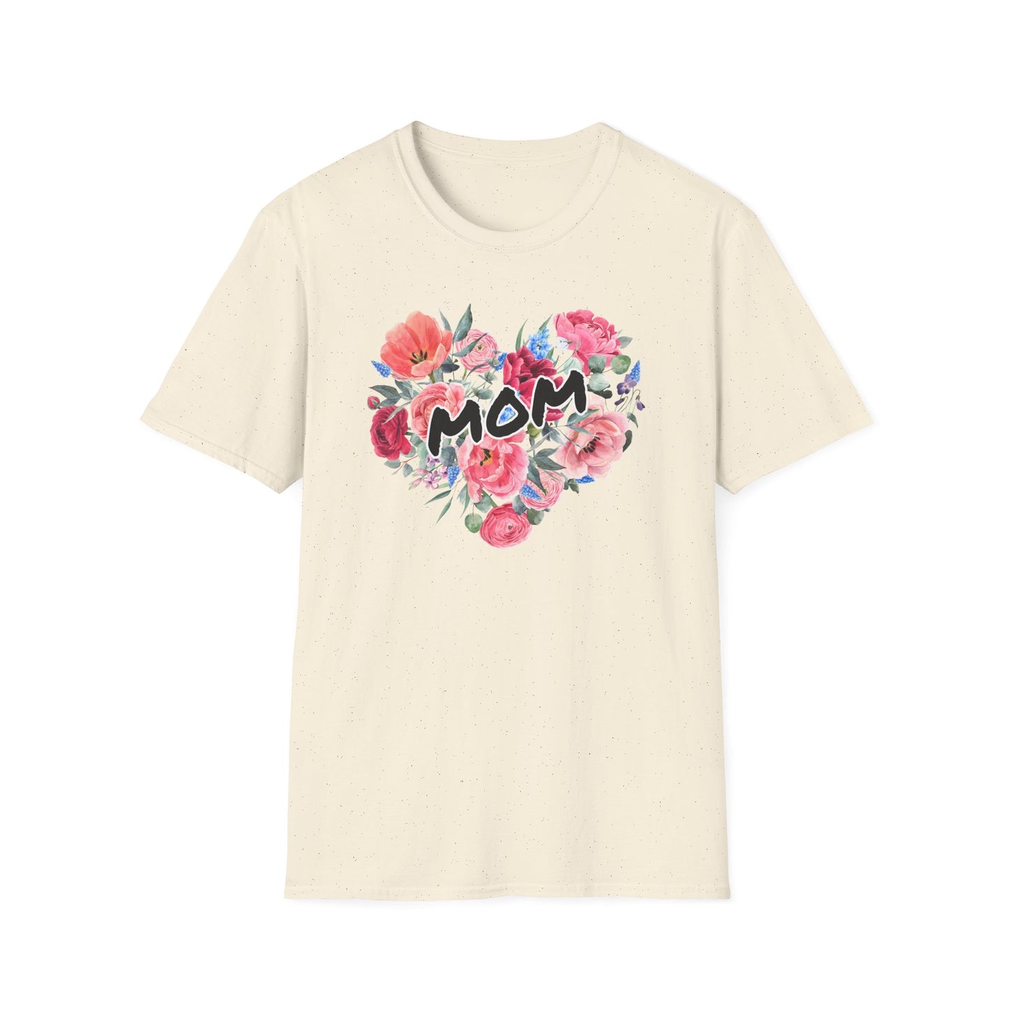 Mom Floral Heart T-Shirt, Perfect Gift for Mother's Day, Family Reunion, Spring Outing, Casual Wear, Floral Design