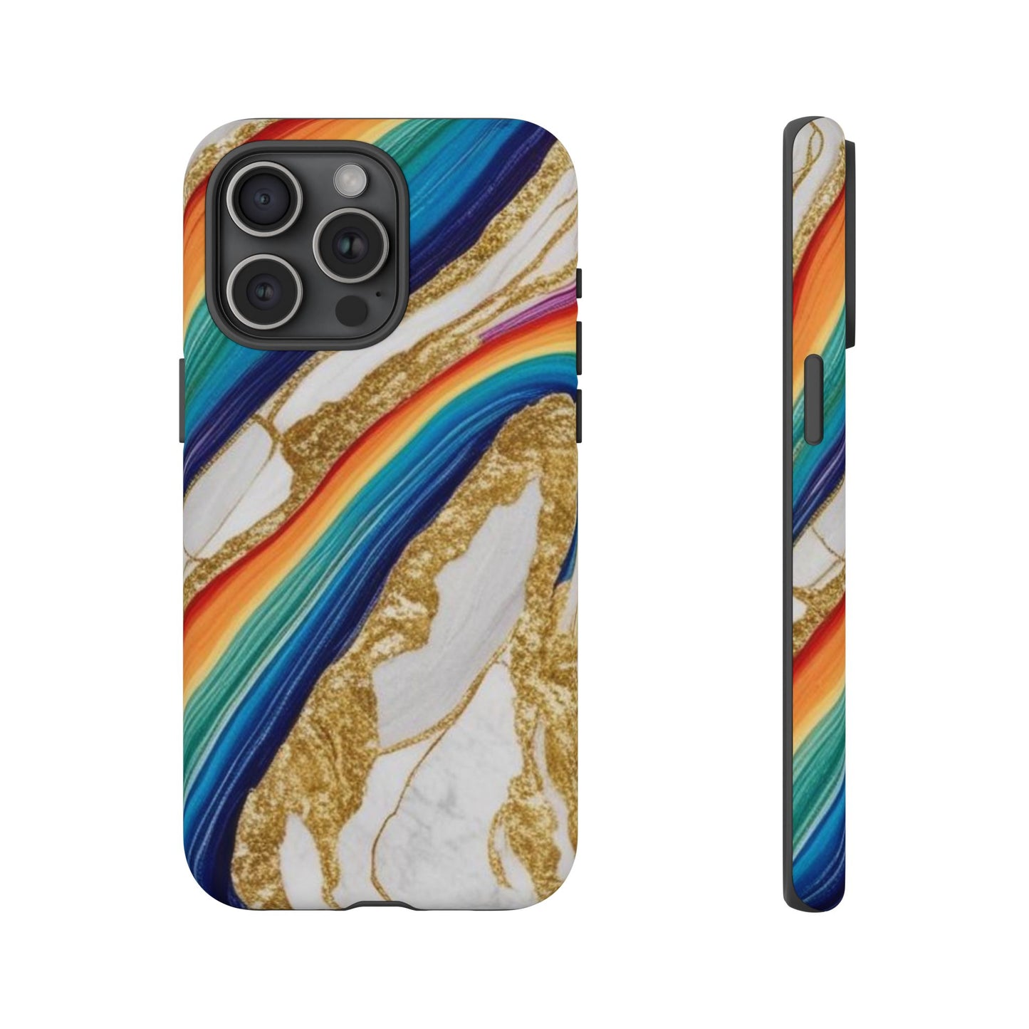 Colorful Marble Phone Case with Rainbow Design, Tough Phone Cover, Customizable Gift, Trendy Cell Accessories, Unique Style