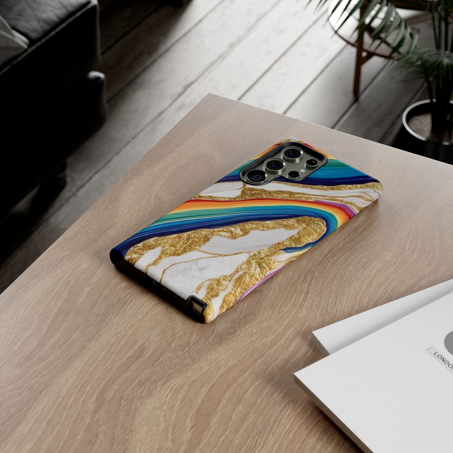 Colorful Marble Phone Case with Rainbow Design, Tough Phone Cover, Customizable Gift, Trendy Cell Accessories, Unique Style