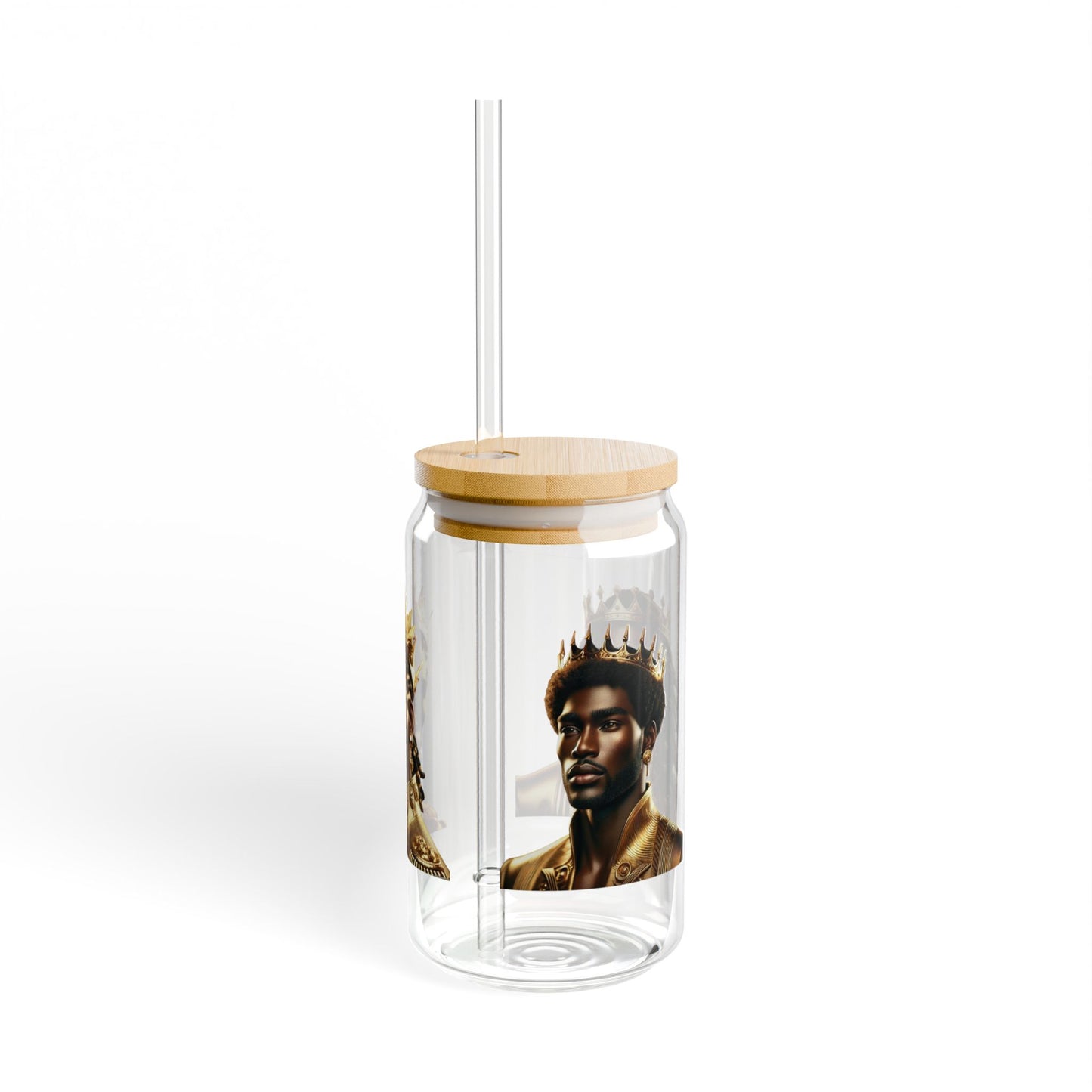 Sipper Glass, 16oz with Royal King Design, Unique Mug for Celebratory Events, Gift for Tea Lovers, Personality Drinkware, Stylish Hydration