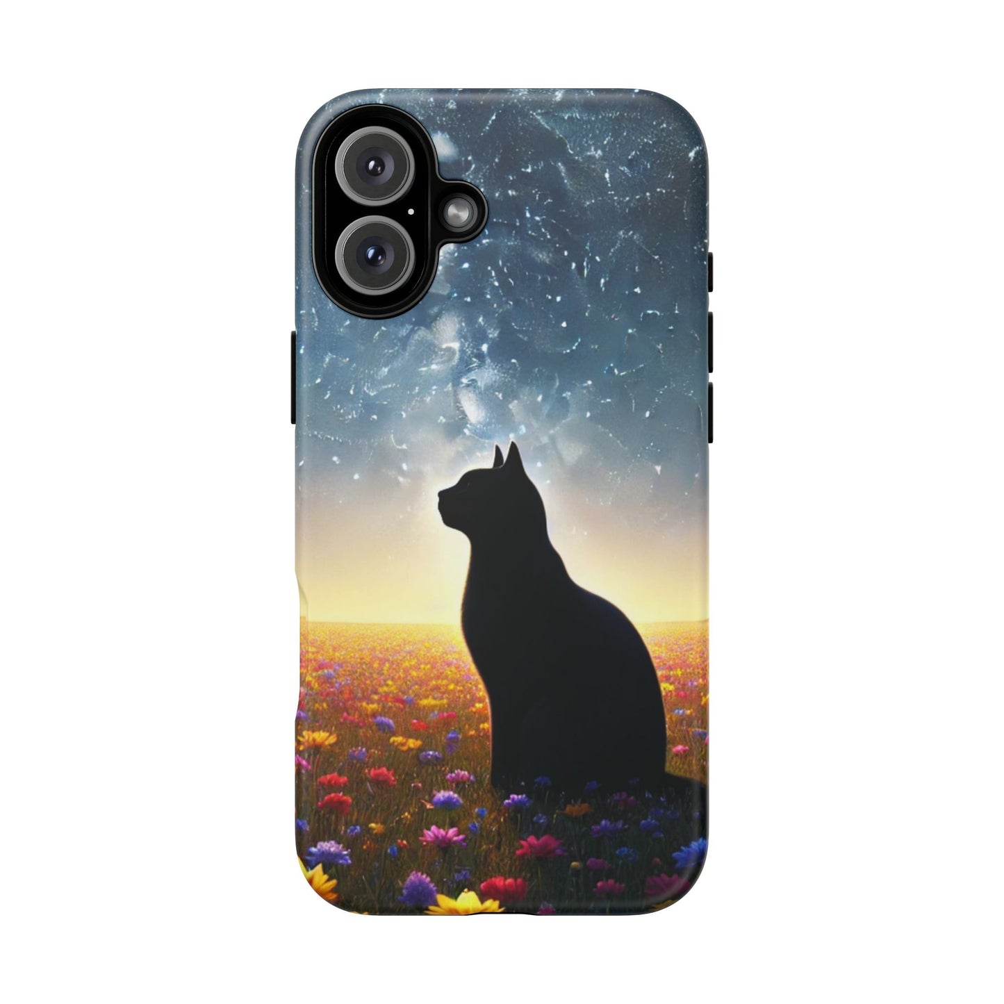 Cat Silhouette Phone Case | Floral Night Sky Design | Unique Gift, Cat Lover, Nature Lover, Birthday, Handmade