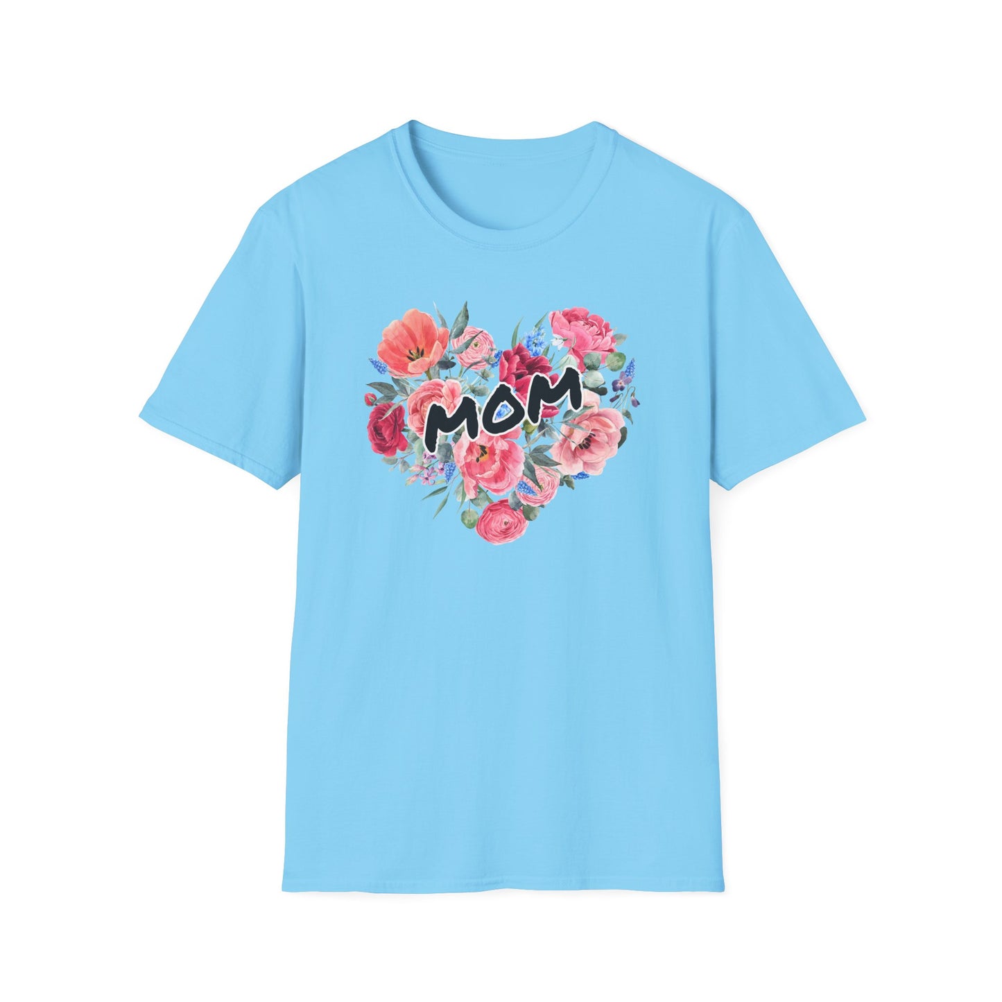 Mom Floral Heart T-Shirt, Perfect Gift for Mother's Day, Family Reunion, Spring Outing, Casual Wear, Floral Design