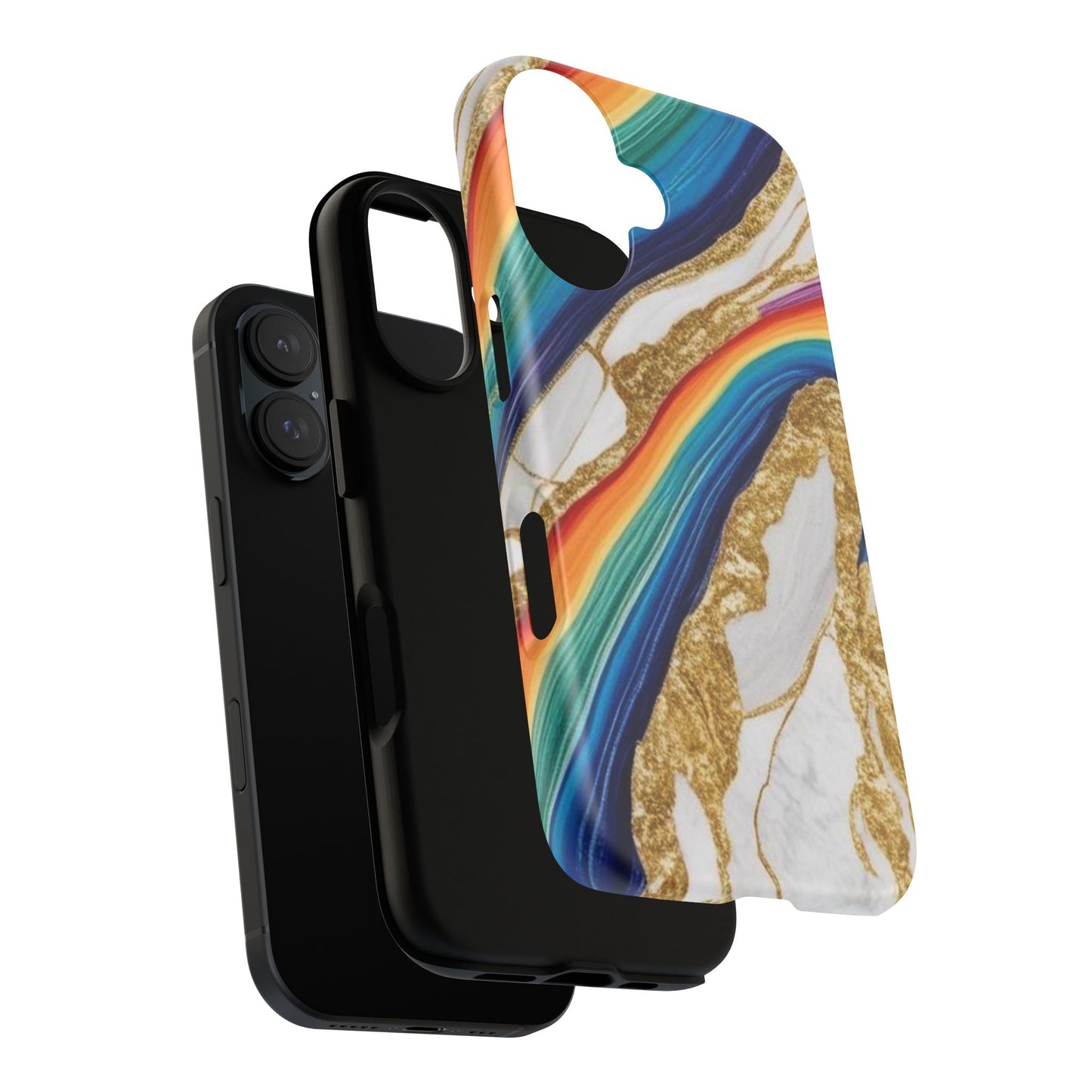Colorful Marble Phone Case with Rainbow Design, Tough Phone Cover, Customizable Gift, Trendy Cell Accessories, Unique Style