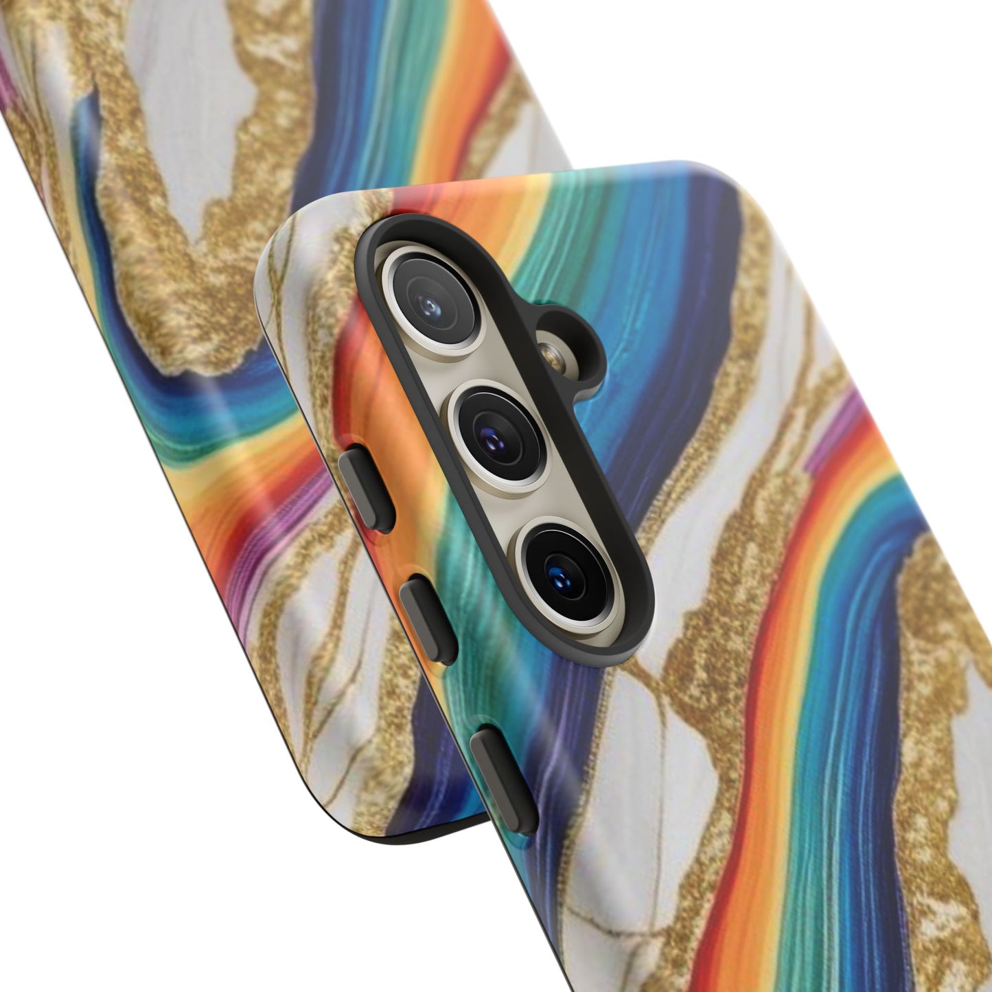 Colorful Marble Phone Case with Rainbow Design, Tough Phone Cover, Customizable Gift, Trendy Cell Accessories, Unique Style