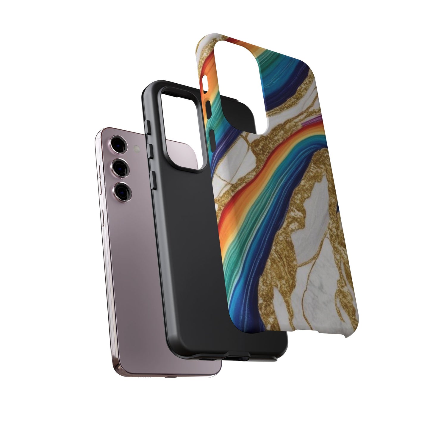 Colorful Marble Phone Case with Rainbow Design, Tough Phone Cover, Customizable Gift, Trendy Cell Accessories, Unique Style