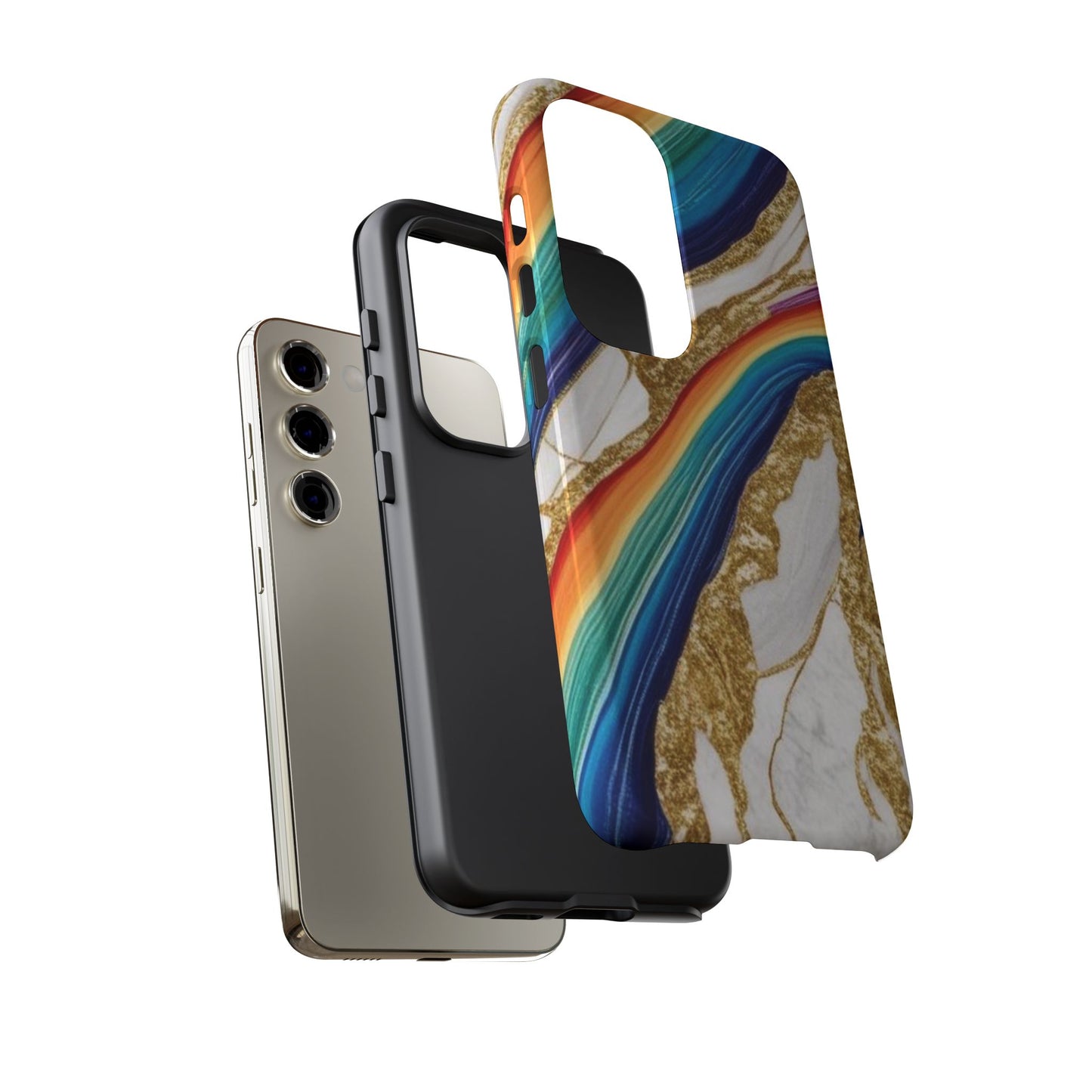 Colorful Marble Phone Case with Rainbow Design, Tough Phone Cover, Customizable Gift, Trendy Cell Accessories, Unique Style