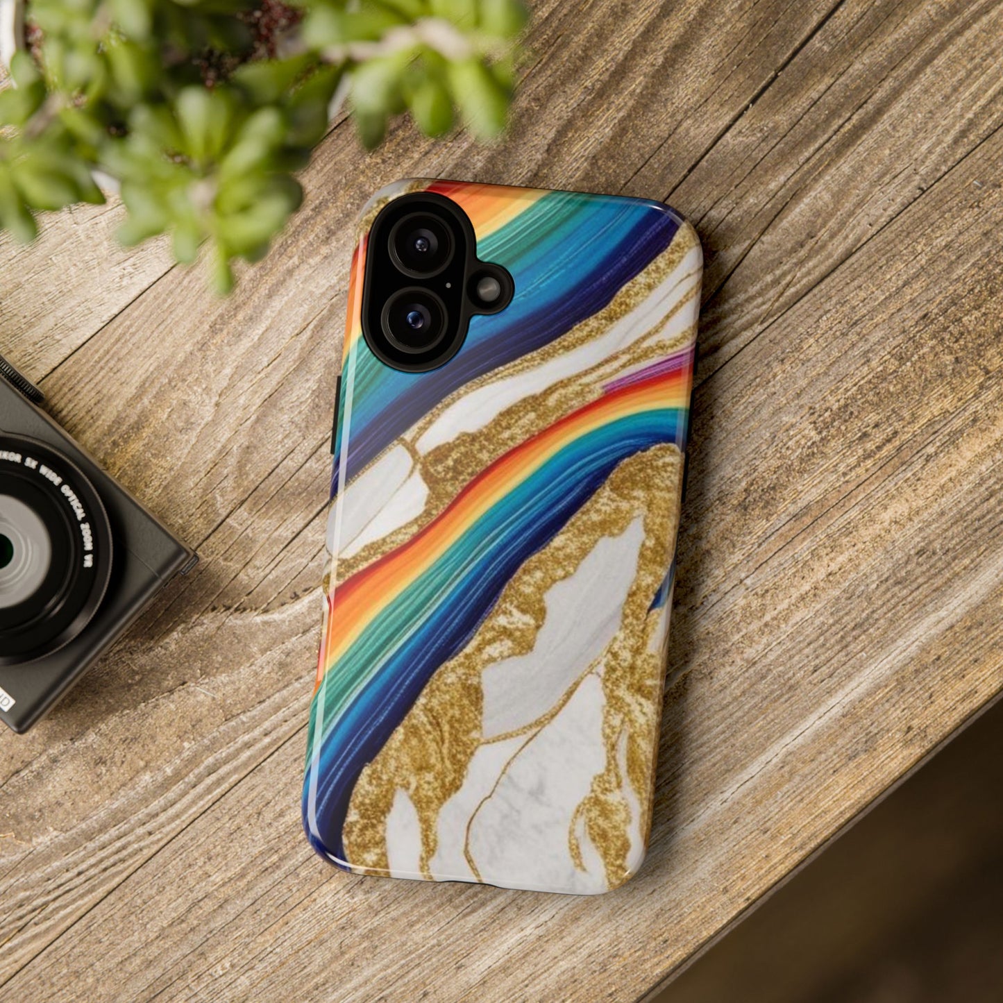 Colorful Marble Phone Case with Rainbow Design, Tough Phone Cover, Customizable Gift, Trendy Cell Accessories, Unique Style