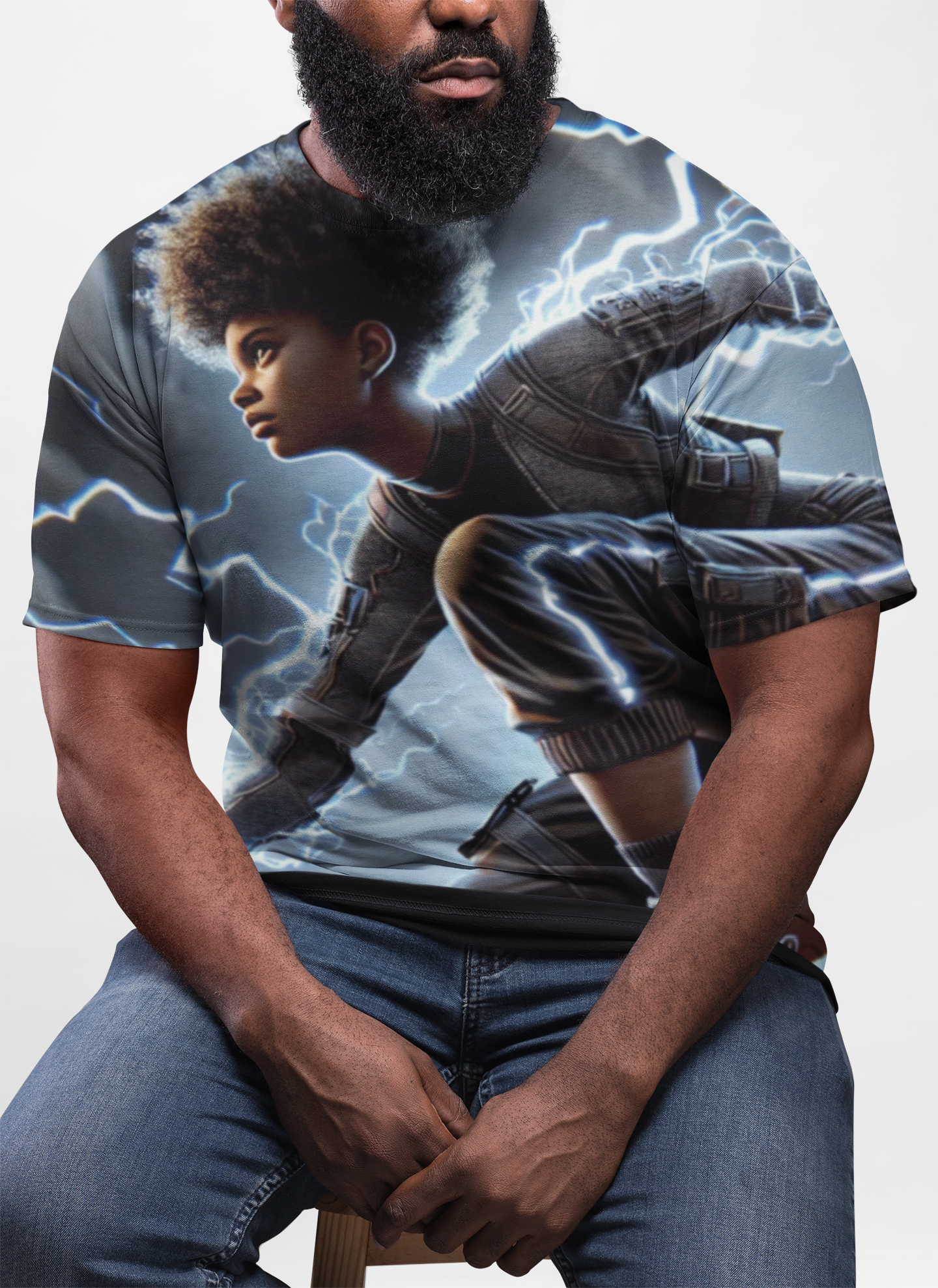 Electric Youth Graphic Tee — Lightning Superhero AOP Shirt