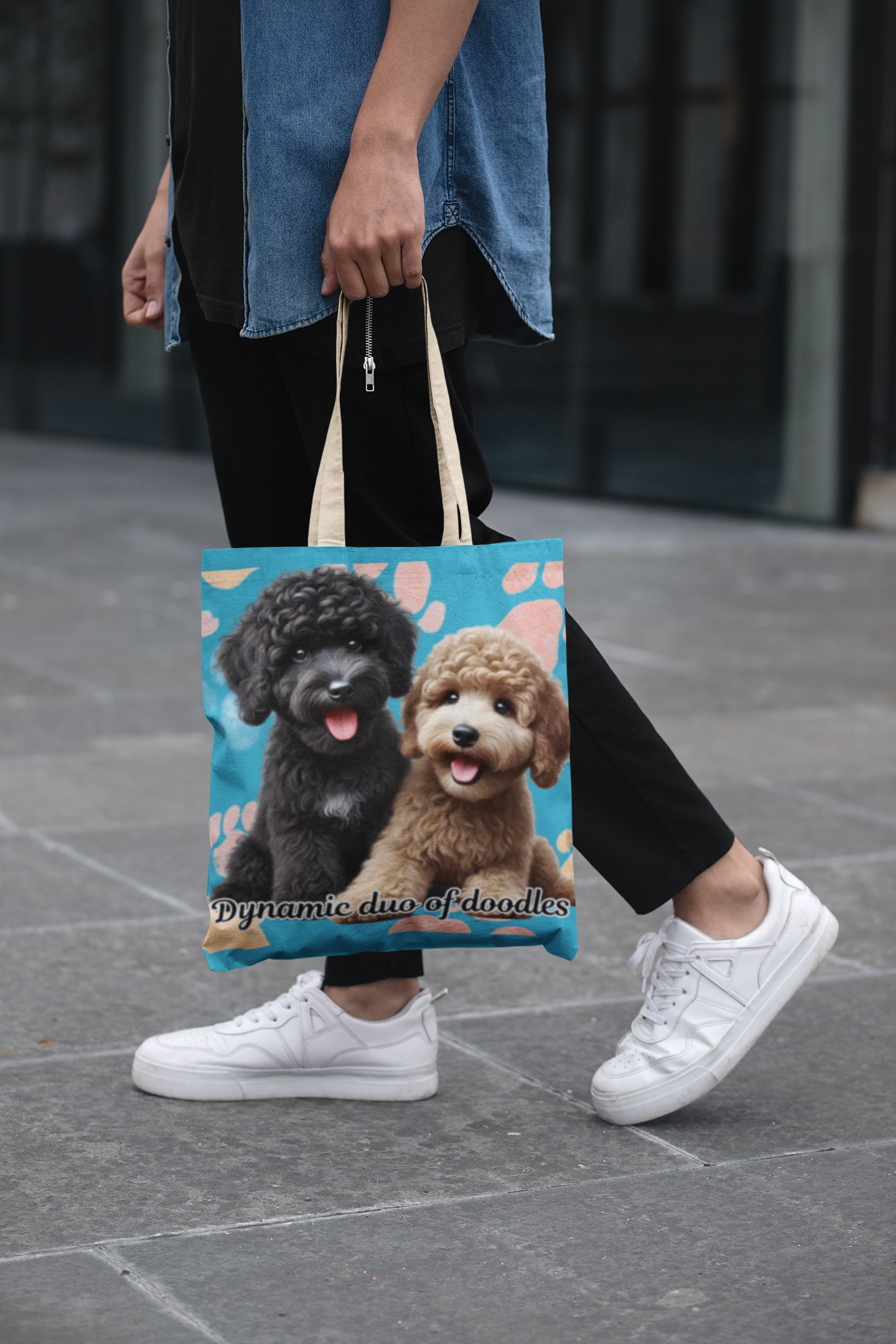 Doodle Puppies Paw Print Tote Bag | All-Over Print