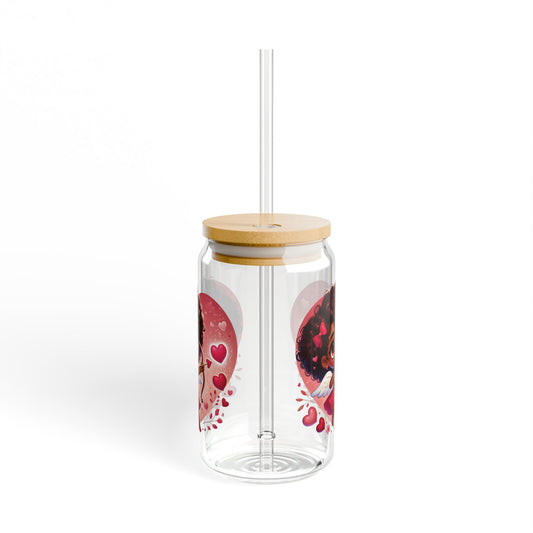 16oz Cupid Girl Sipper Glass — Cute Valentine Heart Straw Tumbler