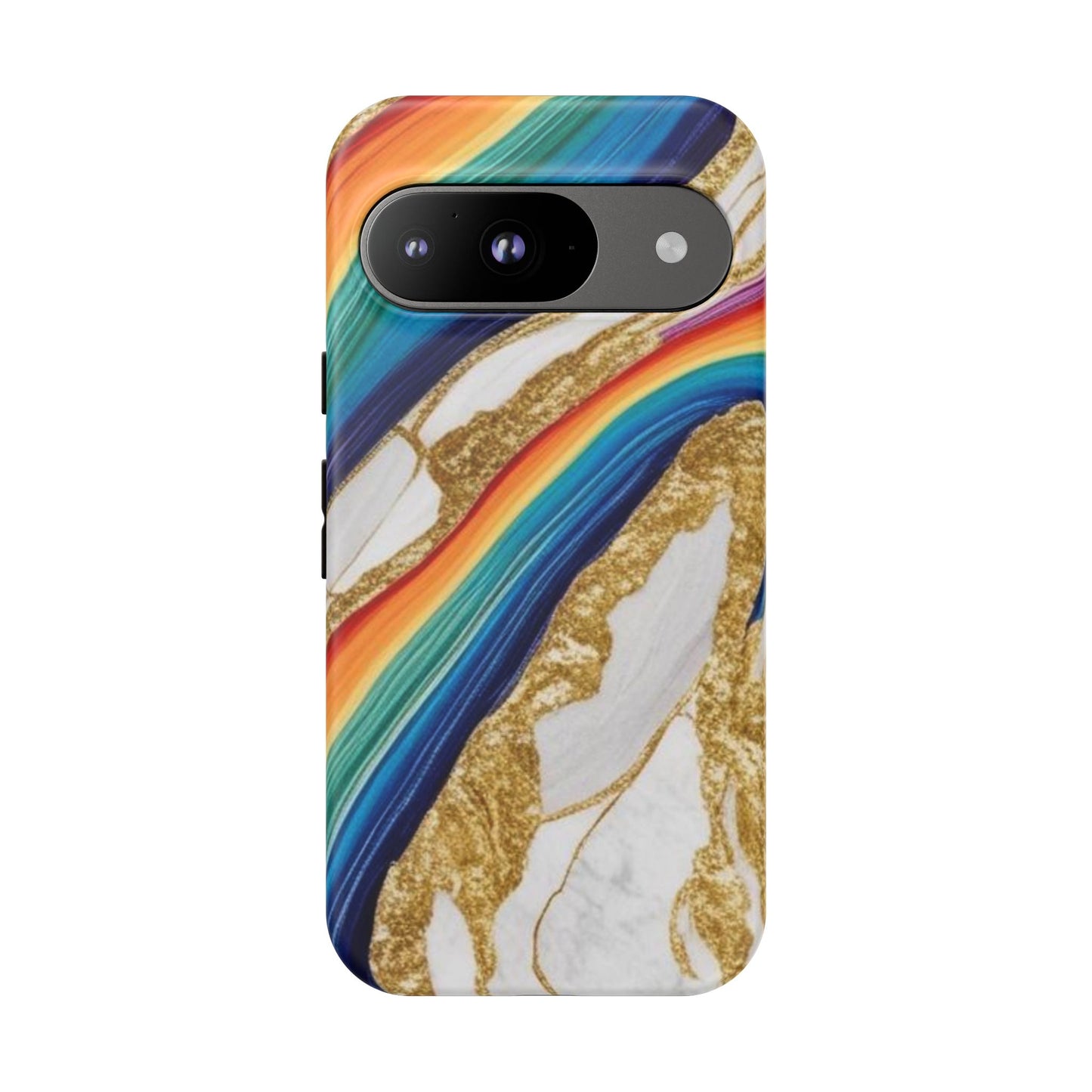 Colorful Marble Phone Case with Rainbow Design, Tough Phone Cover, Customizable Gift, Trendy Cell Accessories, Unique Style