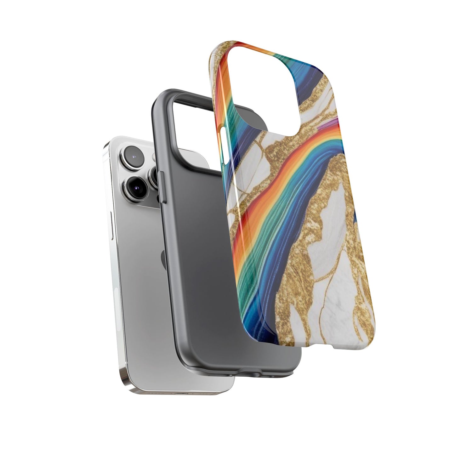 Colorful Marble Phone Case with Rainbow Design, Tough Phone Cover, Customizable Gift, Trendy Cell Accessories, Unique Style