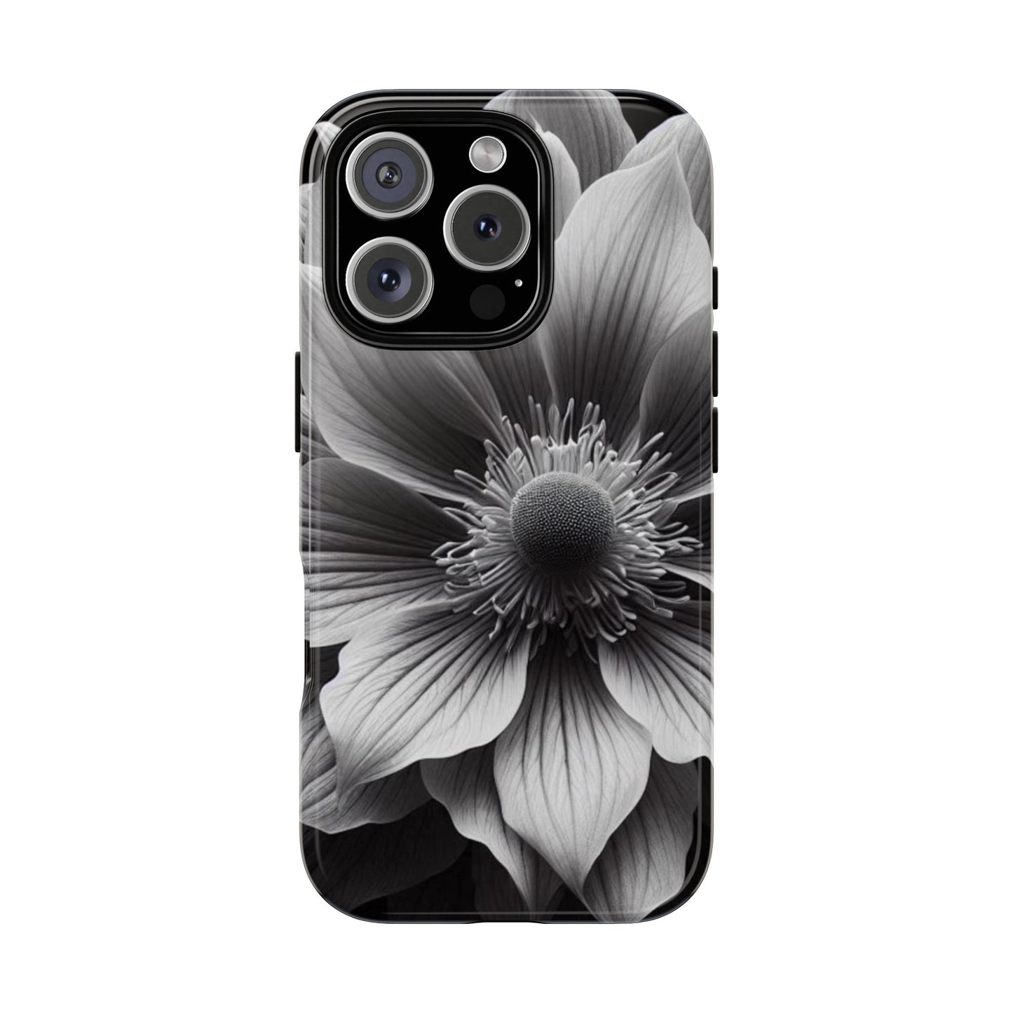 Floral Phone Case, Tough Cases with Elegant Black and White Flower Design, Unique Phone Accessories for Flower Lovers, Stylish Gift Idea,