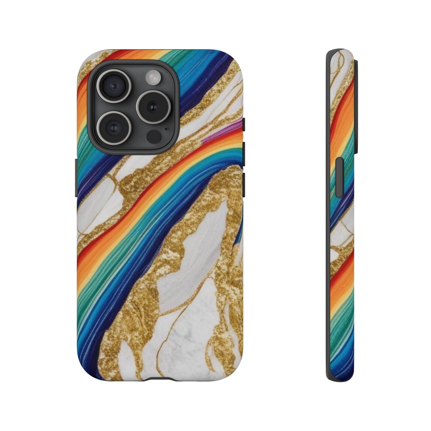 Colorful Marble Phone Case with Rainbow Design, Tough Phone Cover, Customizable Gift, Trendy Cell Accessories, Unique Style