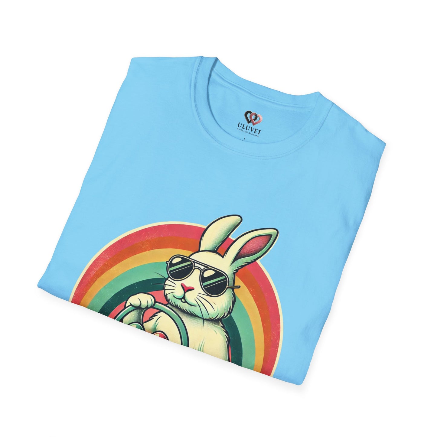 Retro Bunny Easter T-Shirt, Cute Rabbit Graphic Tee for Spring Celebrations, Unisex Softstyle Shirt, Perfect for Easter and Brunch, Fun Gift