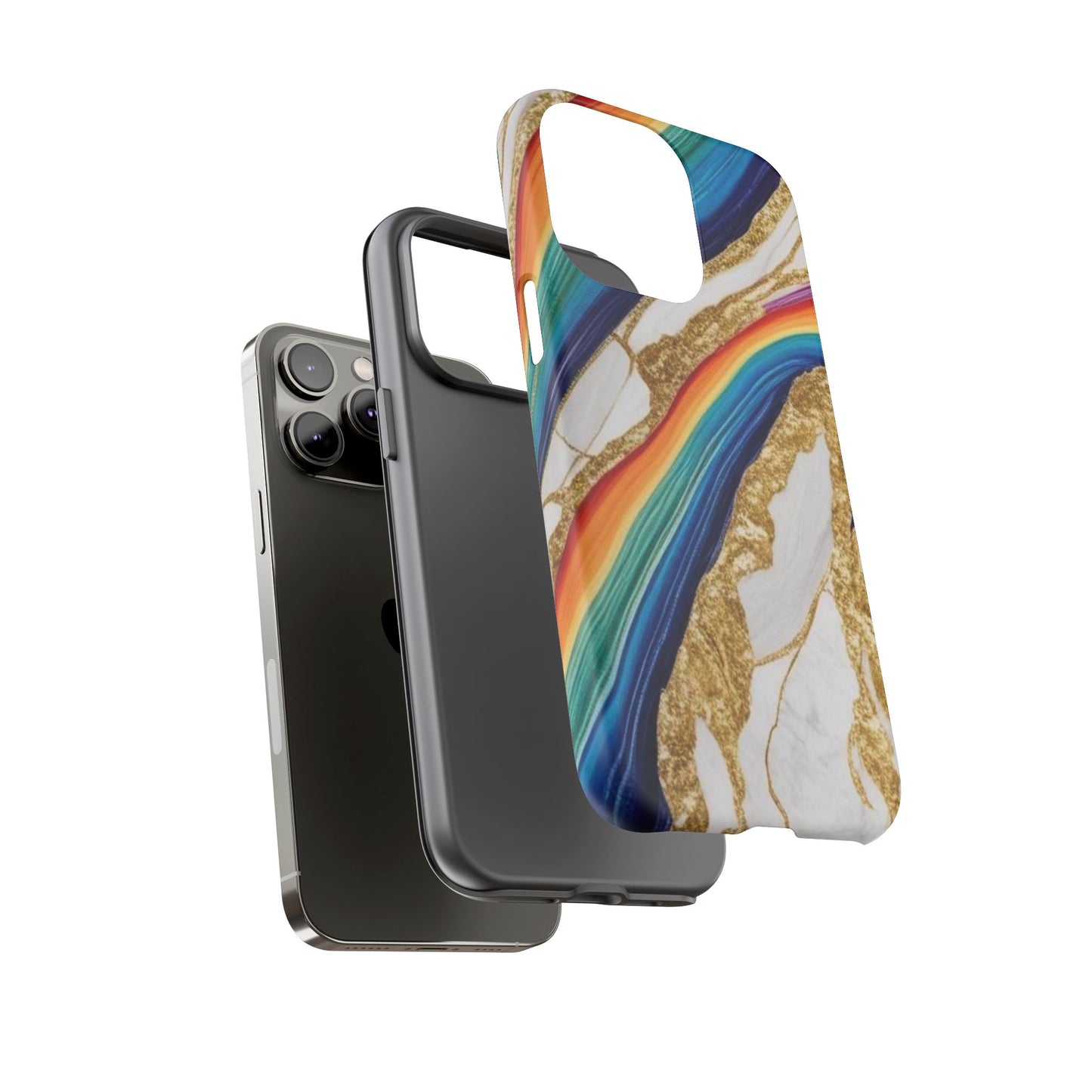 Colorful Marble Phone Case with Rainbow Design, Tough Phone Cover, Customizable Gift, Trendy Cell Accessories, Unique Style