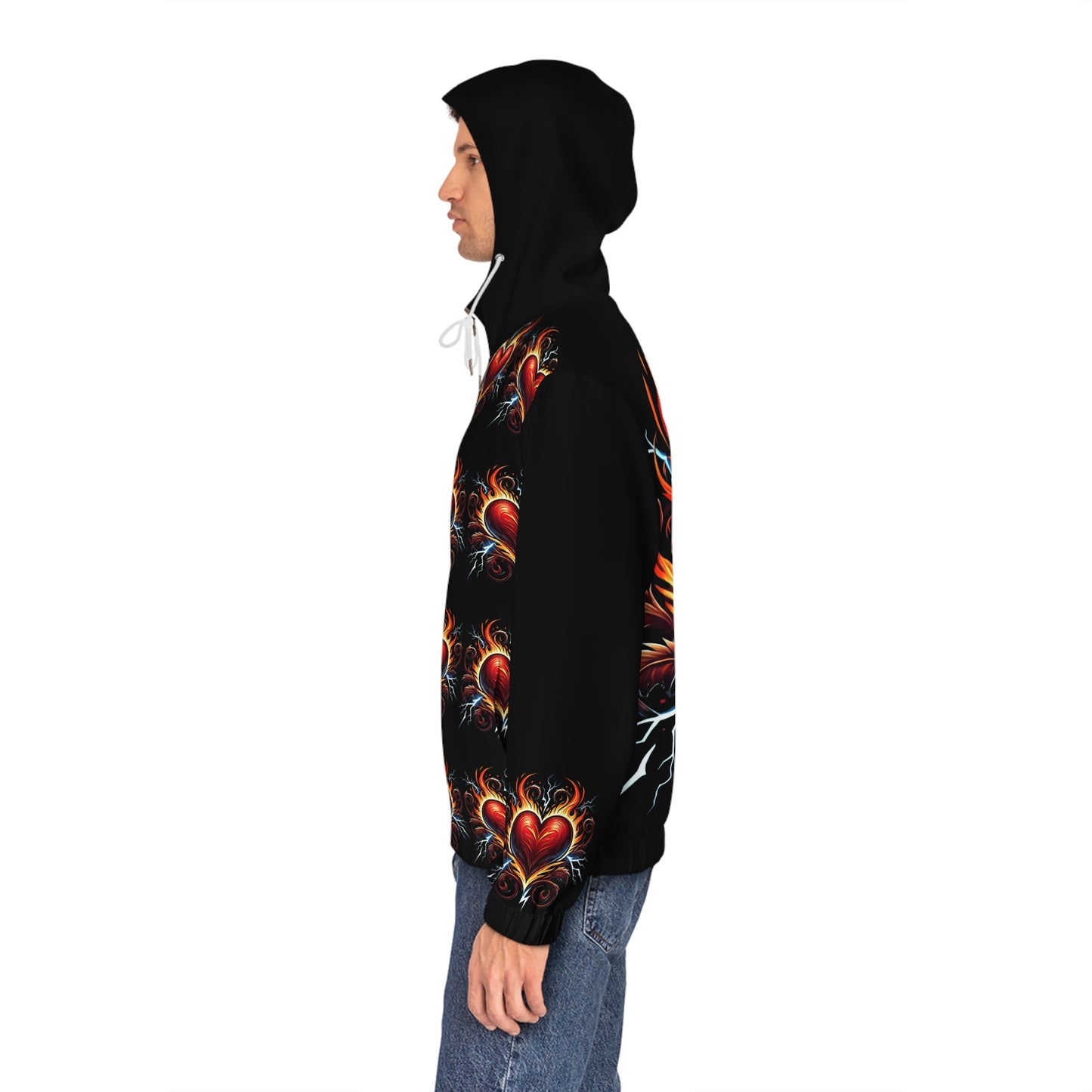 Heartfelt Flame unisex s Full-Zip Hoodie, Gift for Him, Casual Outerwear, Heart Design, Valentine's Day, Festival Style