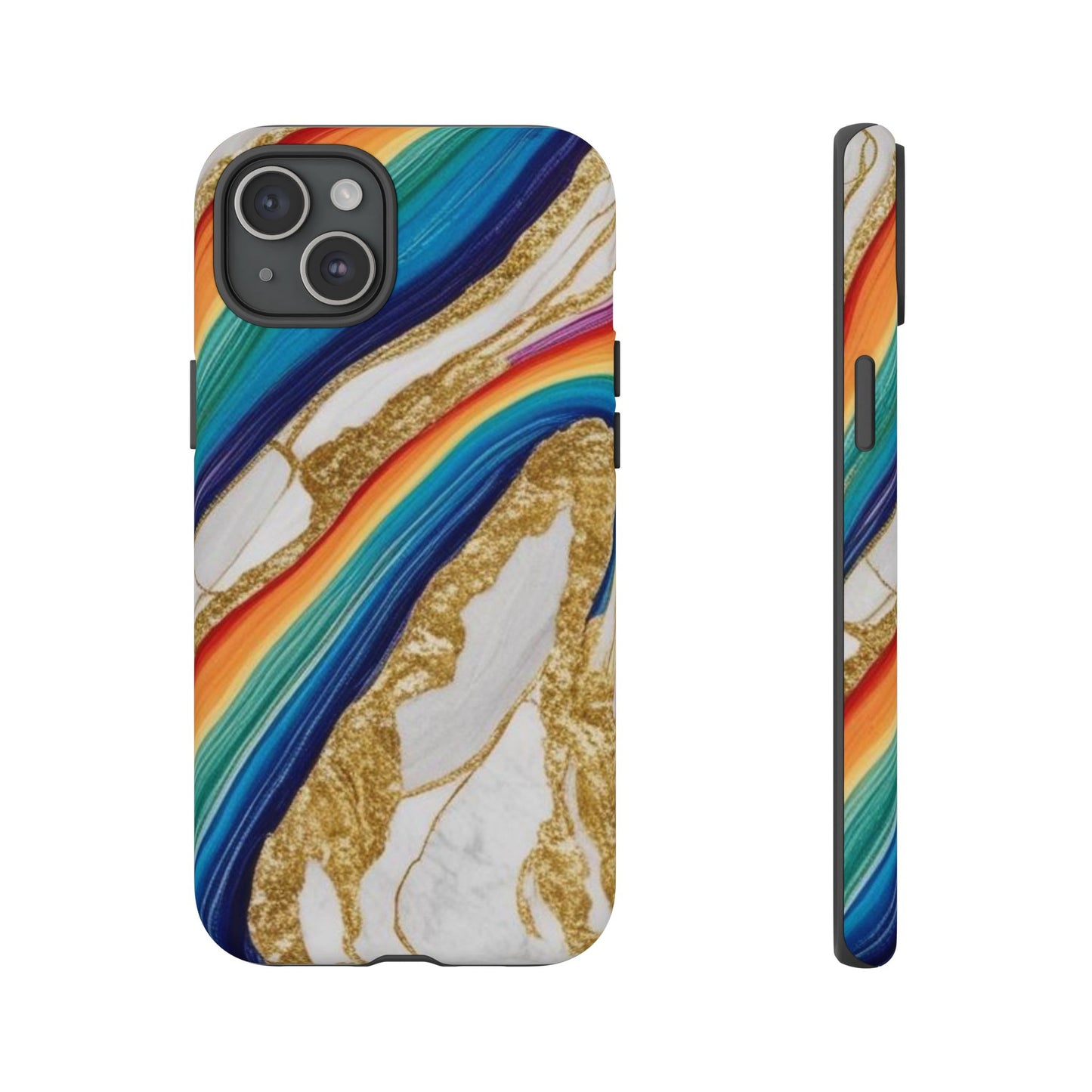 Colorful Marble Phone Case with Rainbow Design, Tough Phone Cover, Customizable Gift, Trendy Cell Accessories, Unique Style