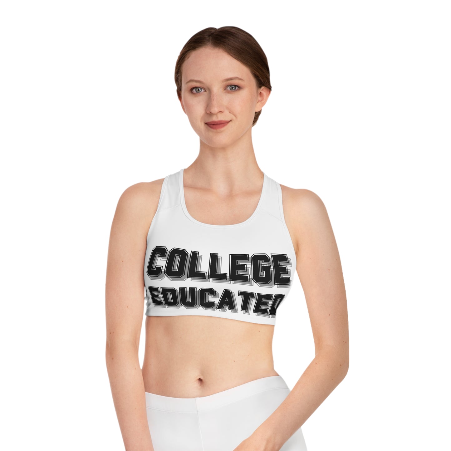 College Educated Sports Bra, Workout Top for Athletes, Cute Fitness Bra, College Pride Apparel, Gift for Graduates, Activewear