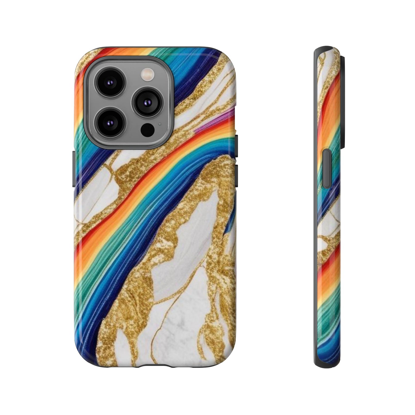 Colorful Marble Phone Case with Rainbow Design, Tough Phone Cover, Customizable Gift, Trendy Cell Accessories, Unique Style