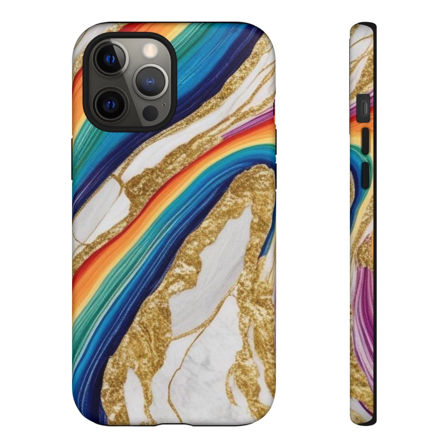 Colorful Marble Phone Case with Rainbow Design, Tough Phone Cover, Customizable Gift, Trendy Cell Accessories, Unique Style