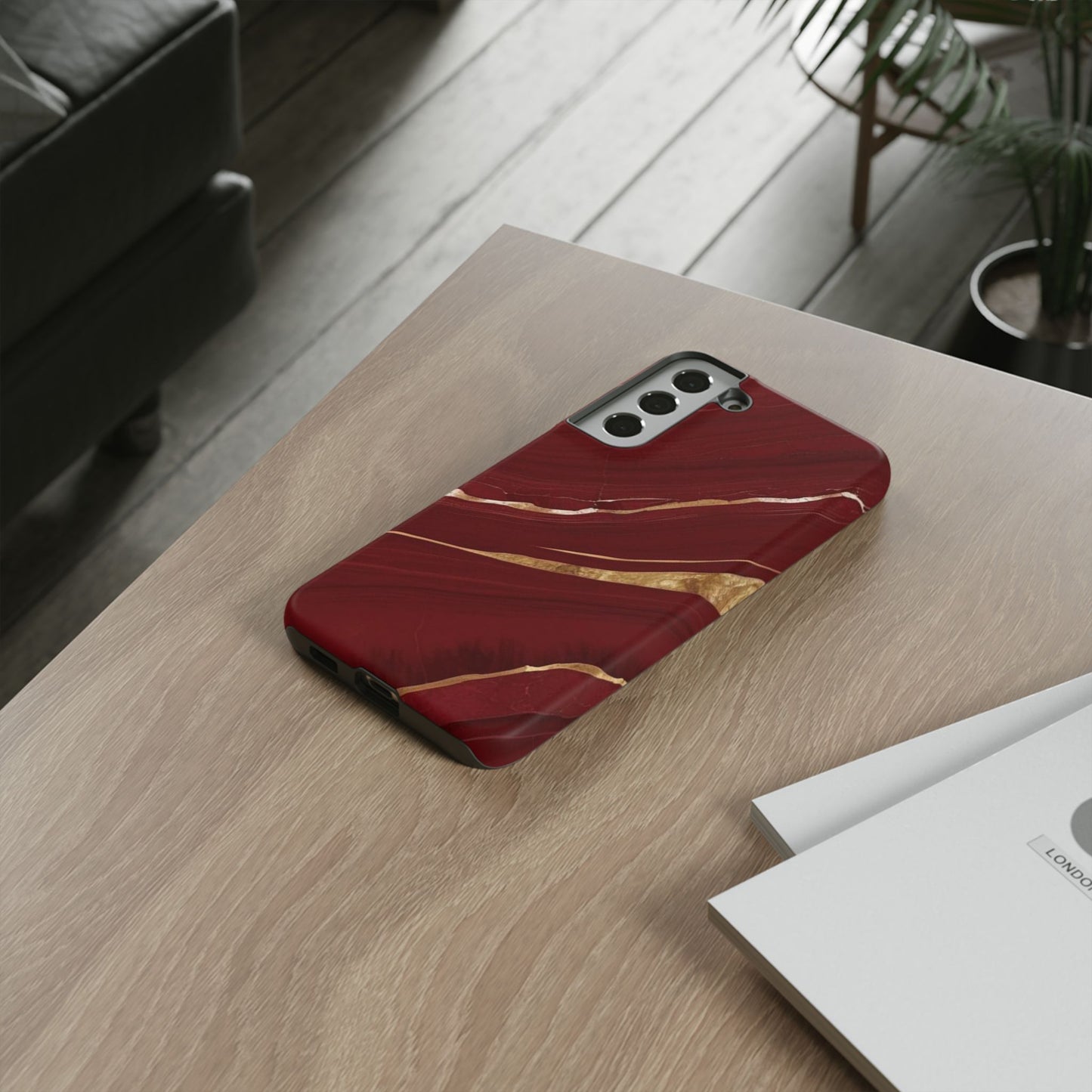 Elegant Red Marble Phone Case - Tough Cases, Stylish Phone Cover, Gift for Her, Luxe Cellphone Protection, Modern Accessories