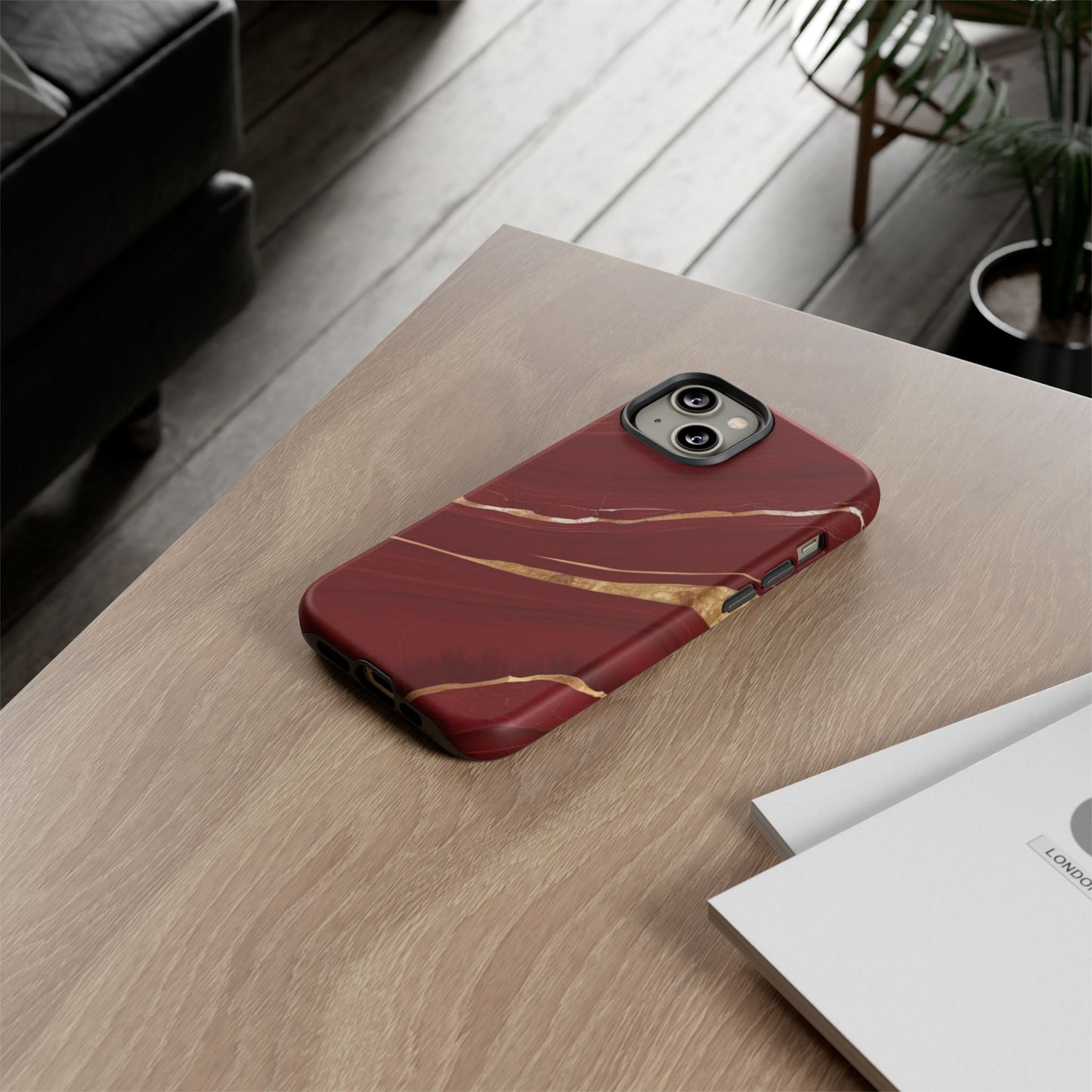 Elegant Red Marble Phone Case - Tough Cases, Stylish Phone Cover, Gift for Her, Luxe Cellphone Protection, Modern Accessories
