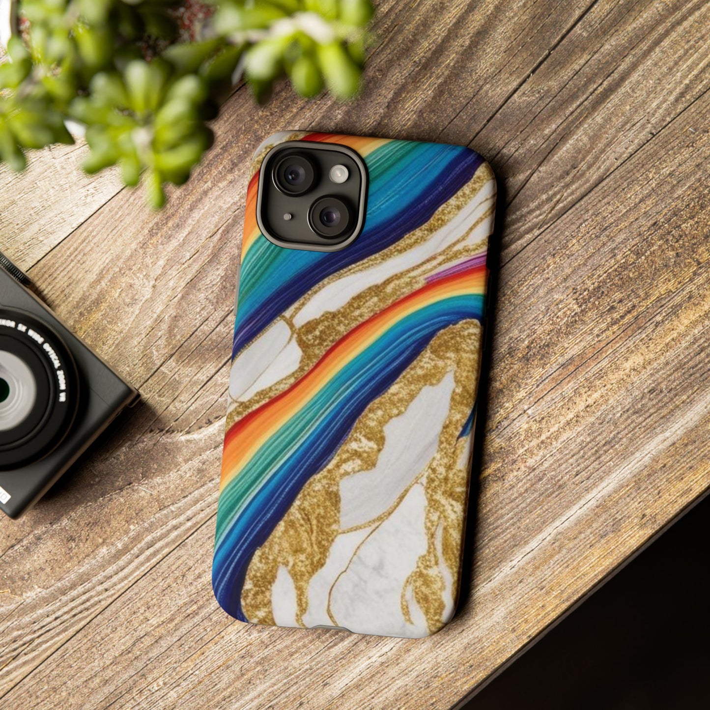 Colorful Marble Phone Case with Rainbow Design, Tough Phone Cover, Customizable Gift, Trendy Cell Accessories, Unique Style