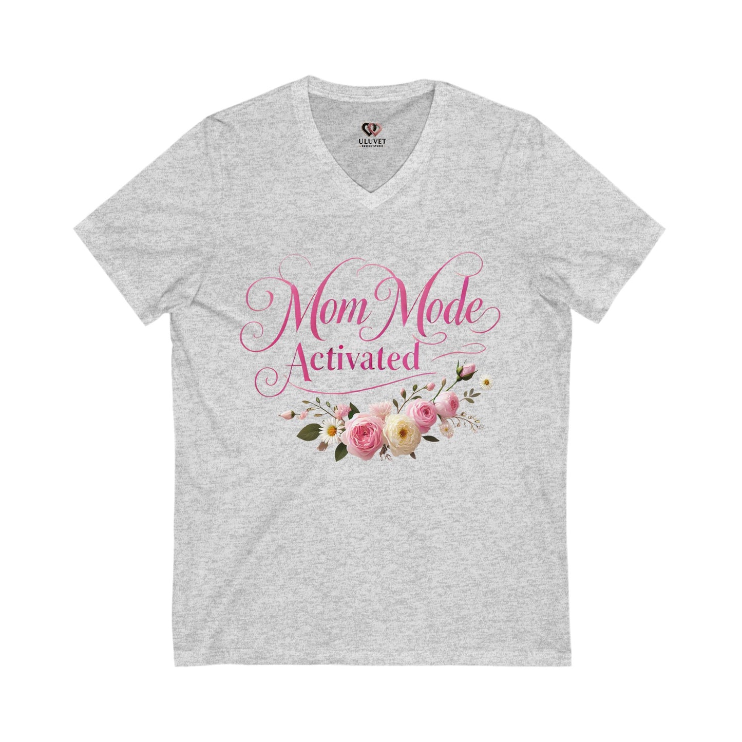 Mom Mode Activated V-Neck Tee, Perfect Gift for Moms, Mother's Day, Casual Wear, Floral Design, Everyday Comfort