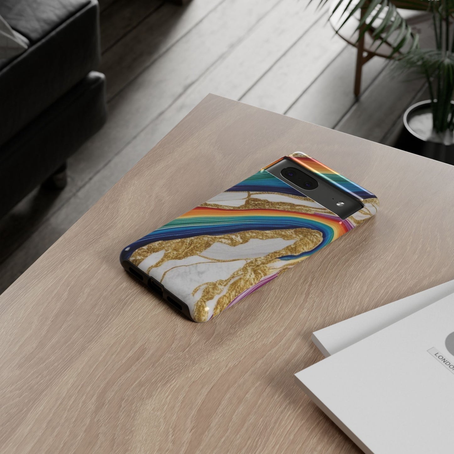 Colorful Marble Phone Case with Rainbow Design, Tough Phone Cover, Customizable Gift, Trendy Cell Accessories, Unique Style