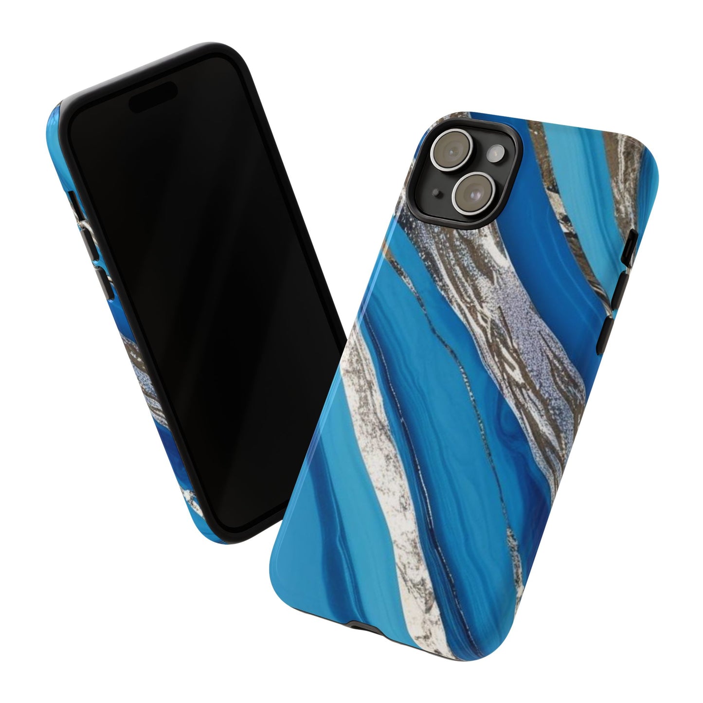 Marbled Phone Case - Tough Cases, Stylish Protection, Blue and Gold, Gift for Tech Lovers, Perfect for Birthdays and Anniversaries