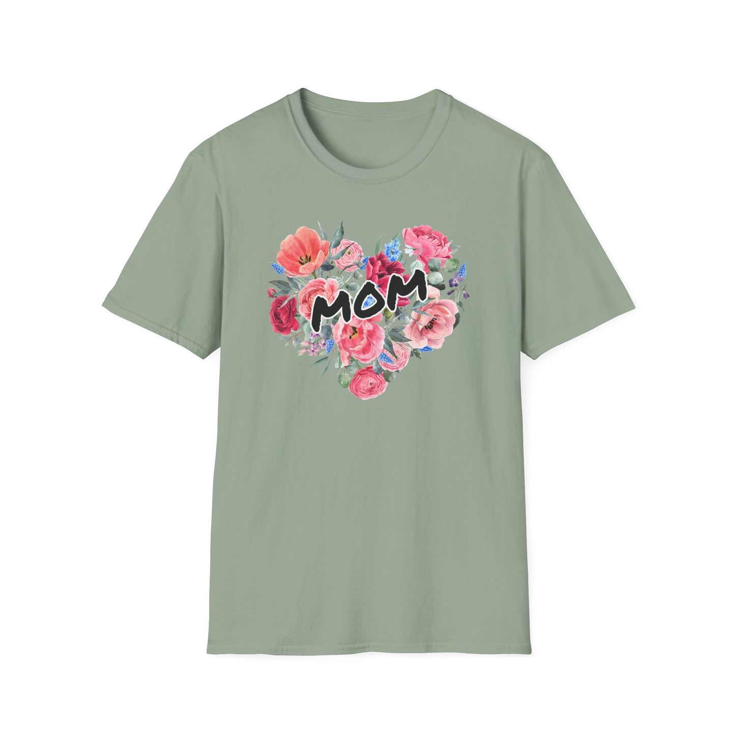 Mom Floral Heart T-Shirt, Perfect Gift for Mother's Day, Family Reunion, Spring Outing, Casual Wear, Floral Design