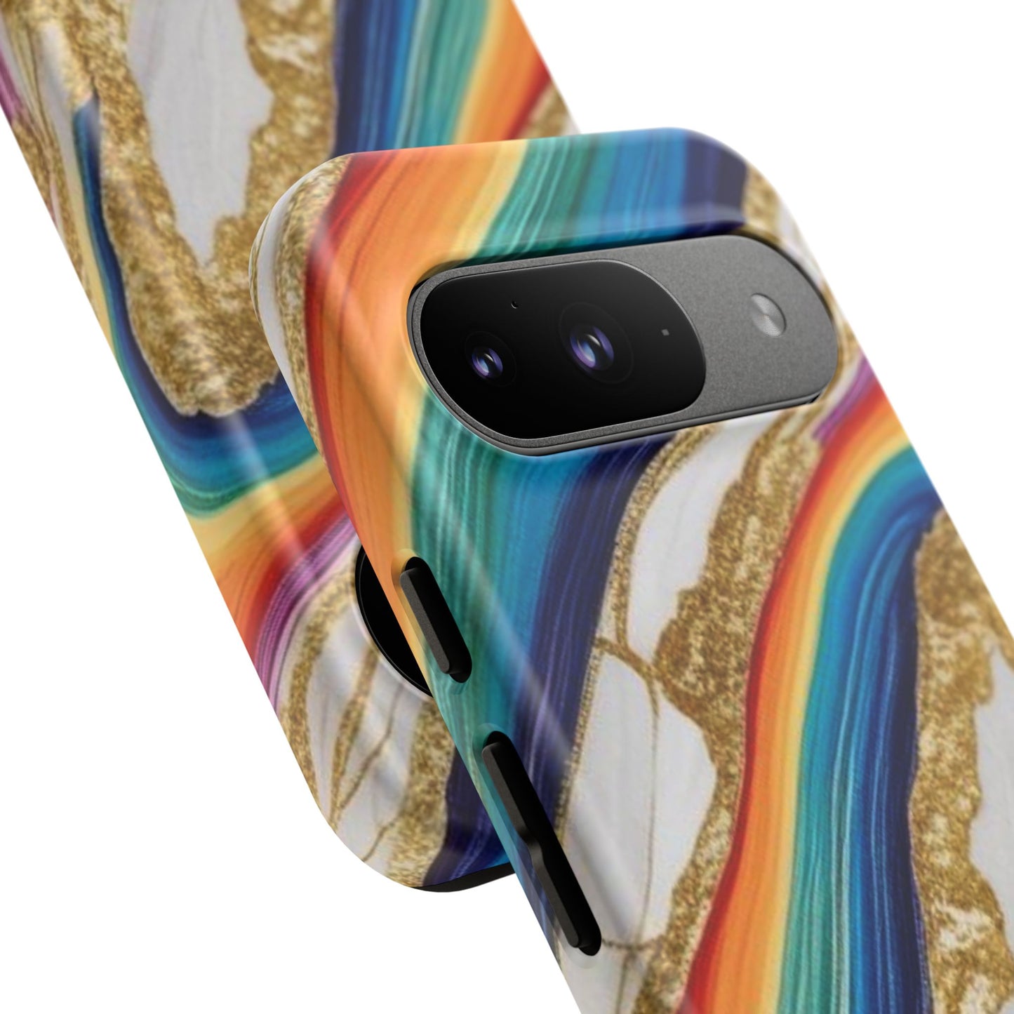 Colorful Marble Phone Case with Rainbow Design, Tough Phone Cover, Customizable Gift, Trendy Cell Accessories, Unique Style