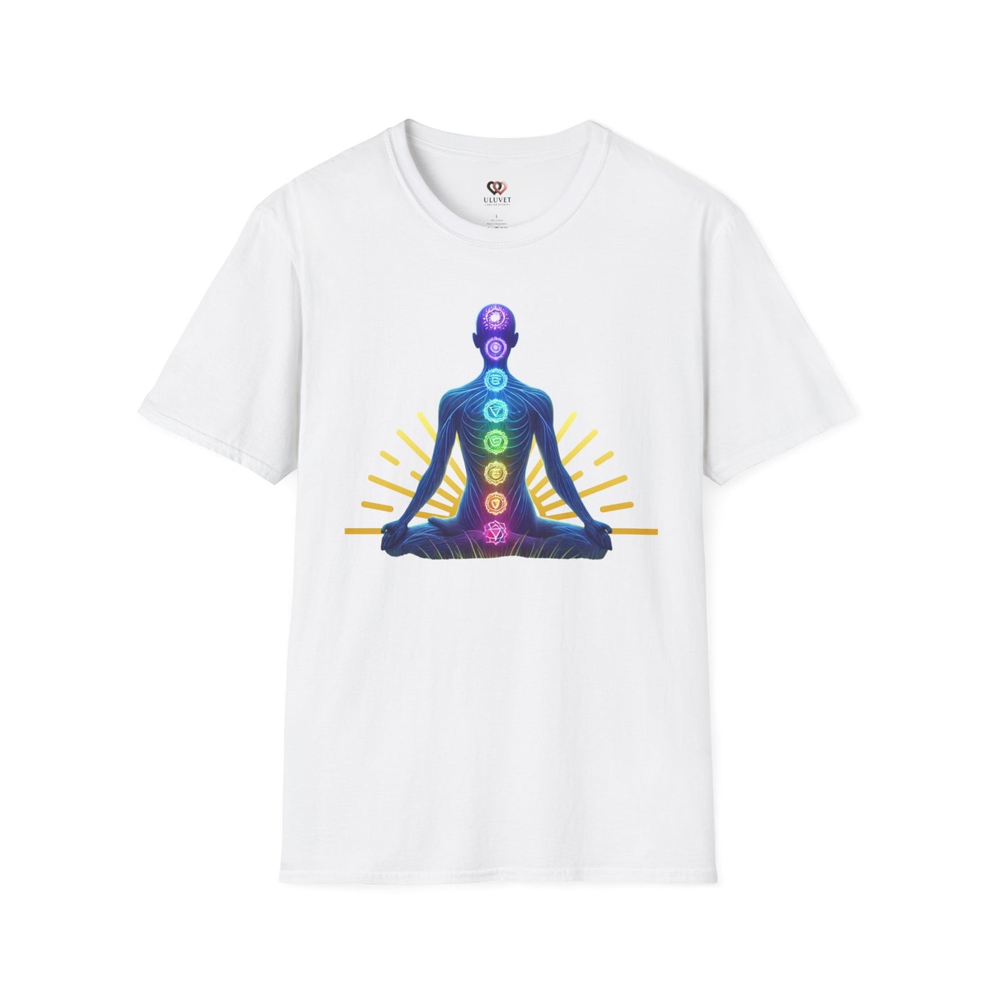 Chakra Meditation T-Shirt, Unisex Softstyle Tee, Spiritual Gift, Yoga Apparel, Mindfulness Shirt, Chakra Energy Design