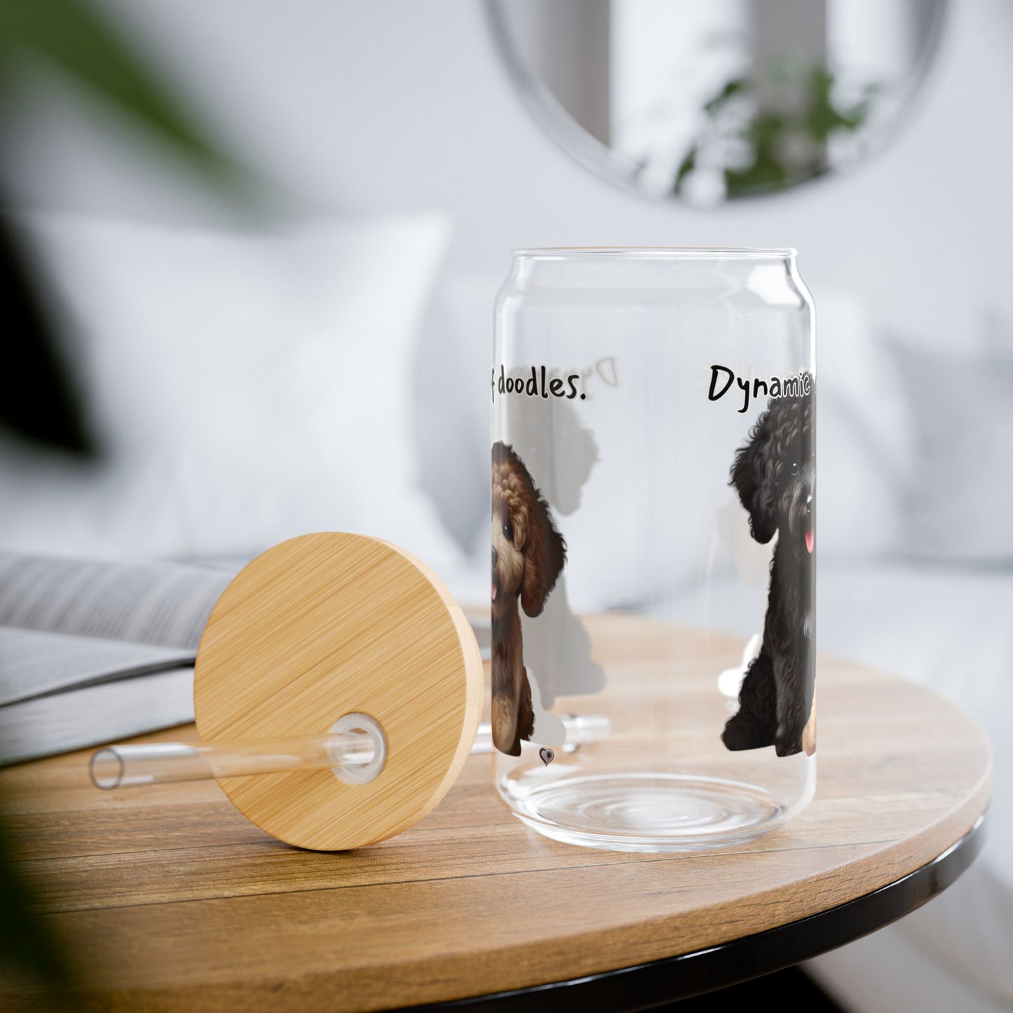 Dog Lovers Sipper Glass, 16oz - Cute Pet Drinkware, Doodle Dog Glass, Gift for Pet Owners, Funny Animal Cup, Beverage Container