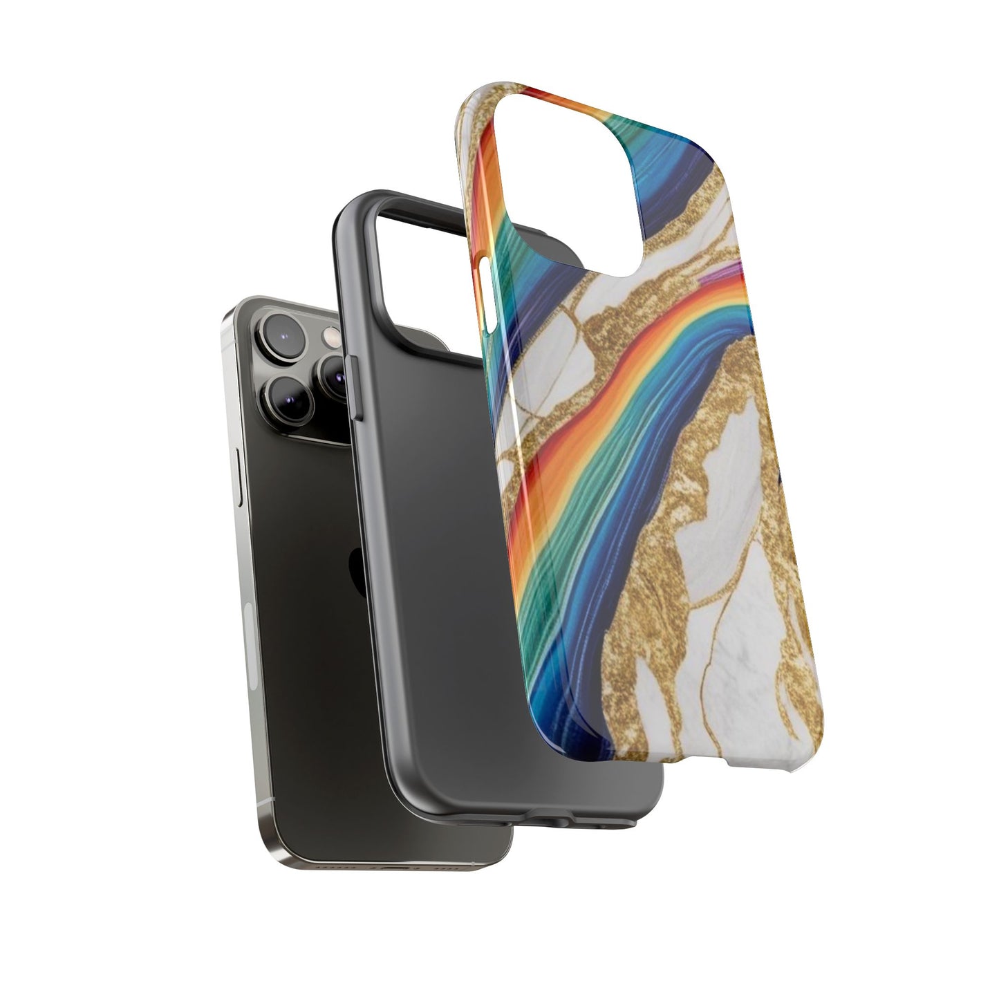 Colorful Marble Phone Case with Rainbow Design, Tough Phone Cover, Customizable Gift, Trendy Cell Accessories, Unique Style
