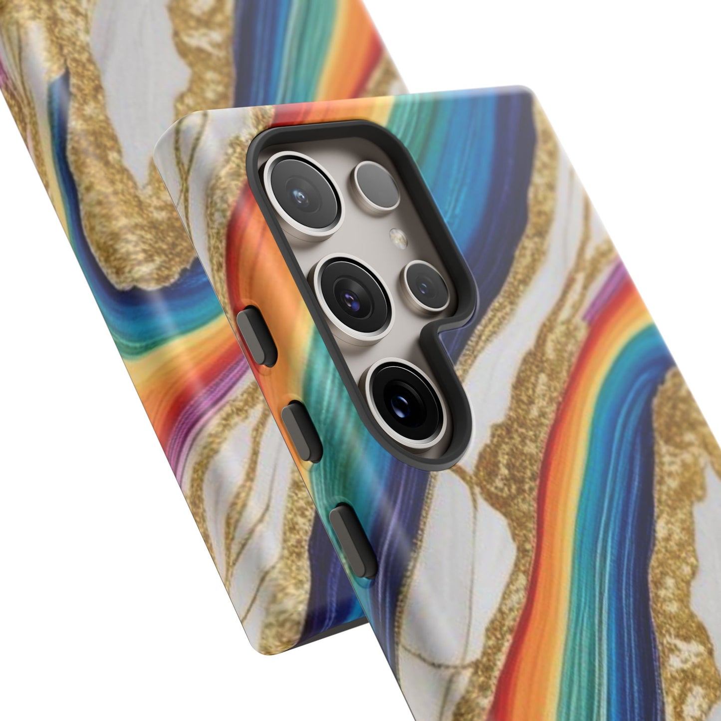 Colorful Marble Phone Case with Rainbow Design, Tough Phone Cover, Customizable Gift, Trendy Cell Accessories, Unique Style