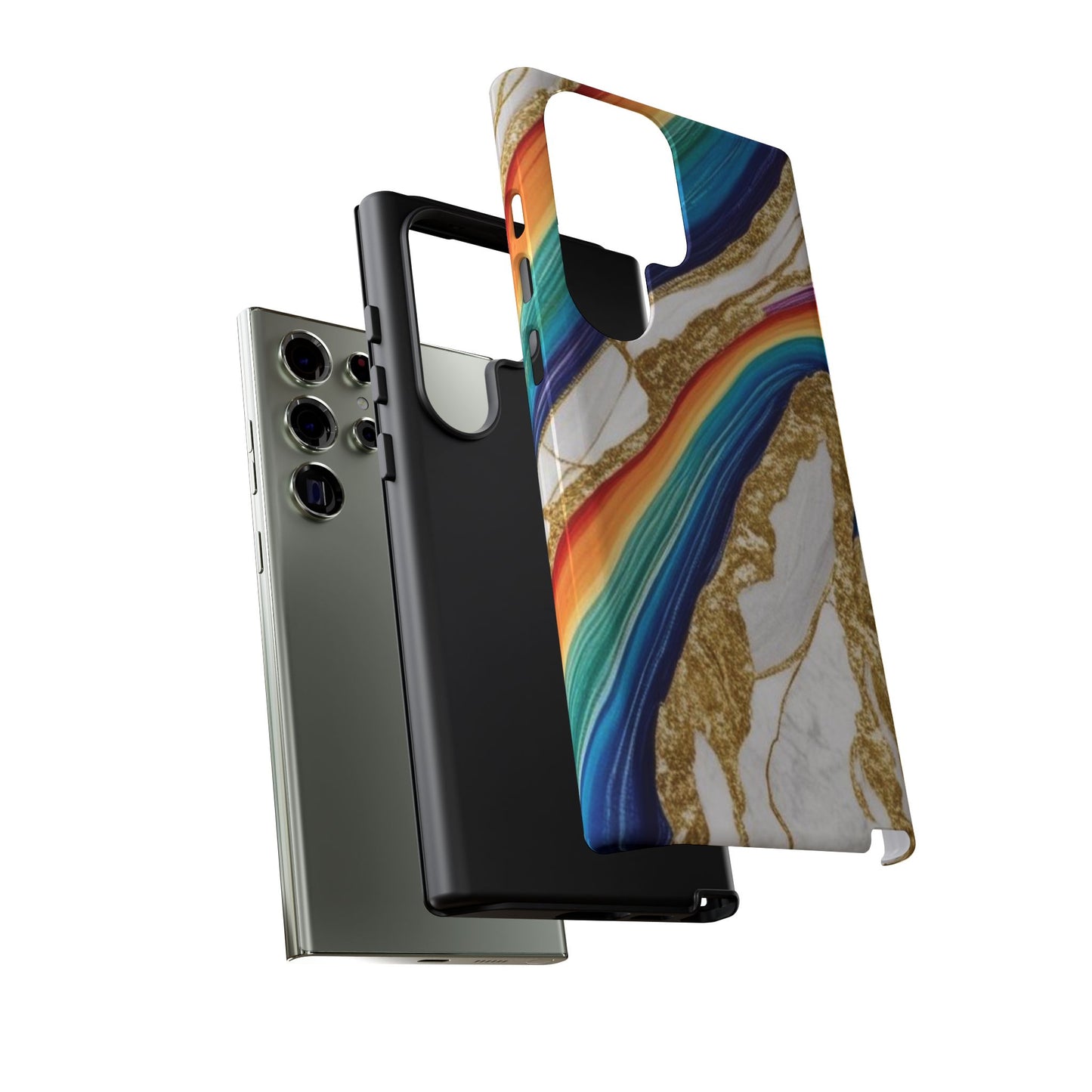 Colorful Marble Phone Case with Rainbow Design, Tough Phone Cover, Customizable Gift, Trendy Cell Accessories, Unique Style